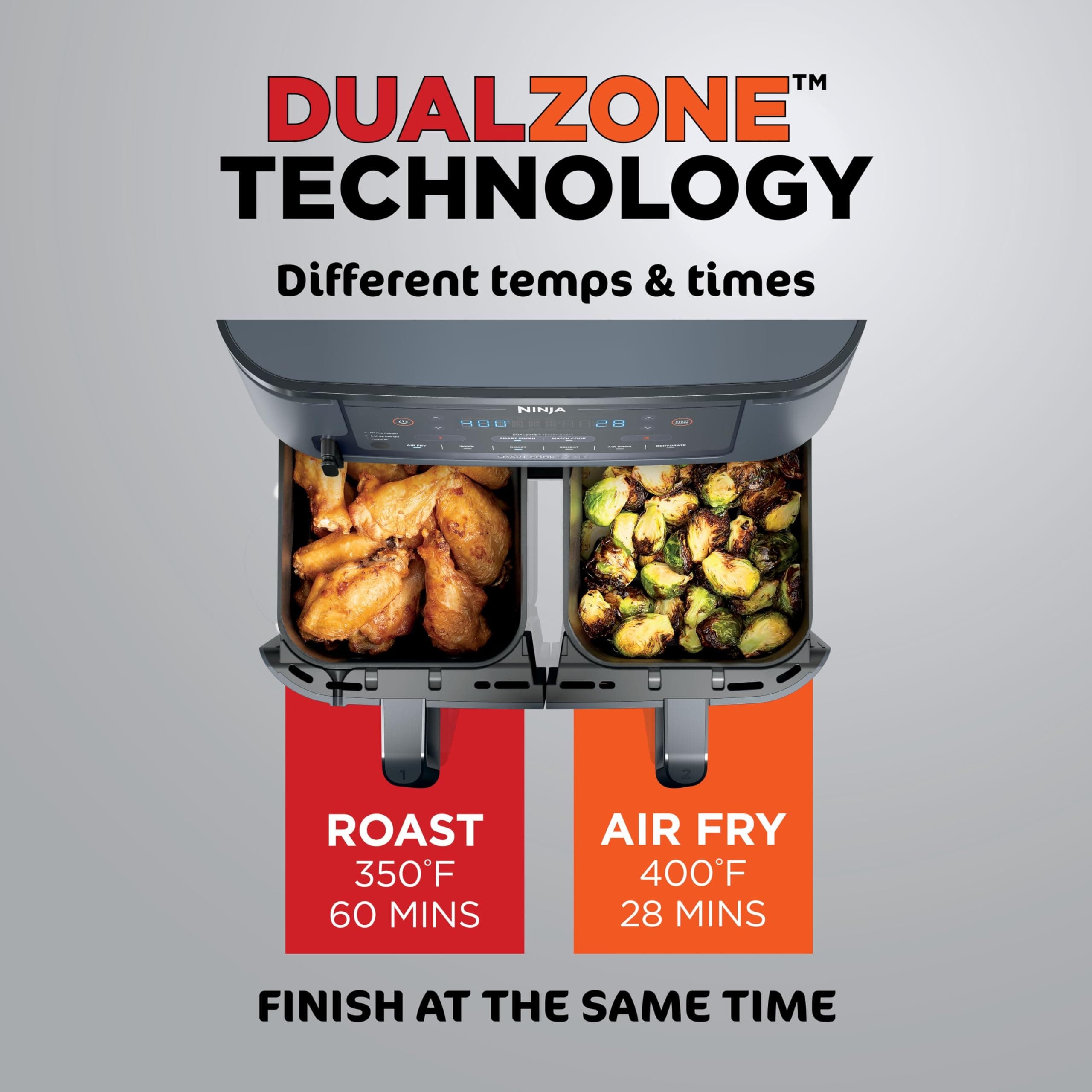 Ninja Foodi Air Fryer, 10 Qt DualZone Smart XL, 6-in-1, Grey, DZ550GY, view 5