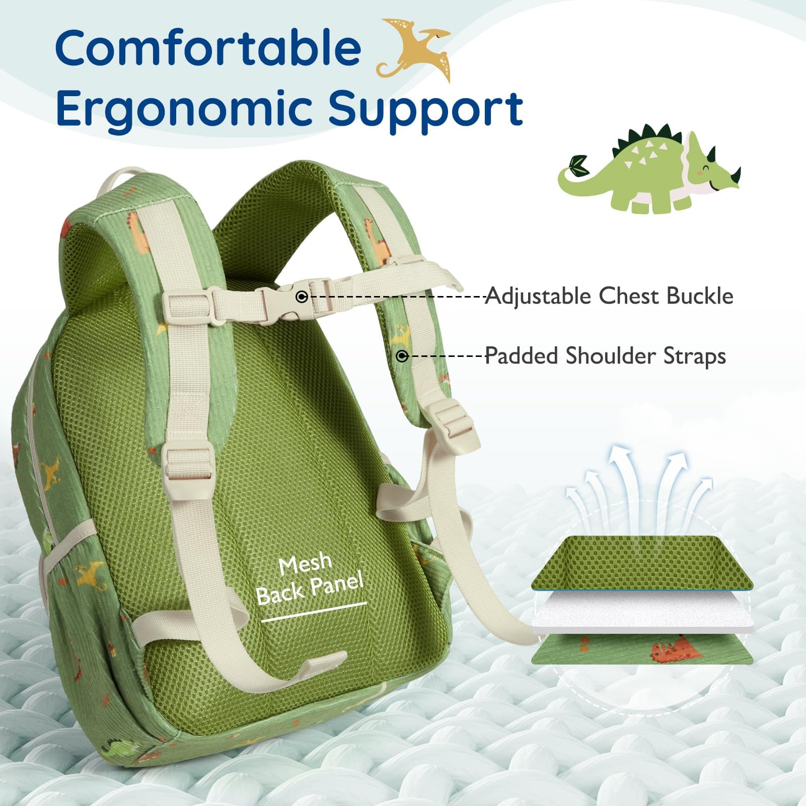 mommore Toddler Backpack for Boys 2-4, Corduroy Kids Backpack, 13" H Preschool Kindergarten Daycare School Bag Dinosaur Bookbag, view 5