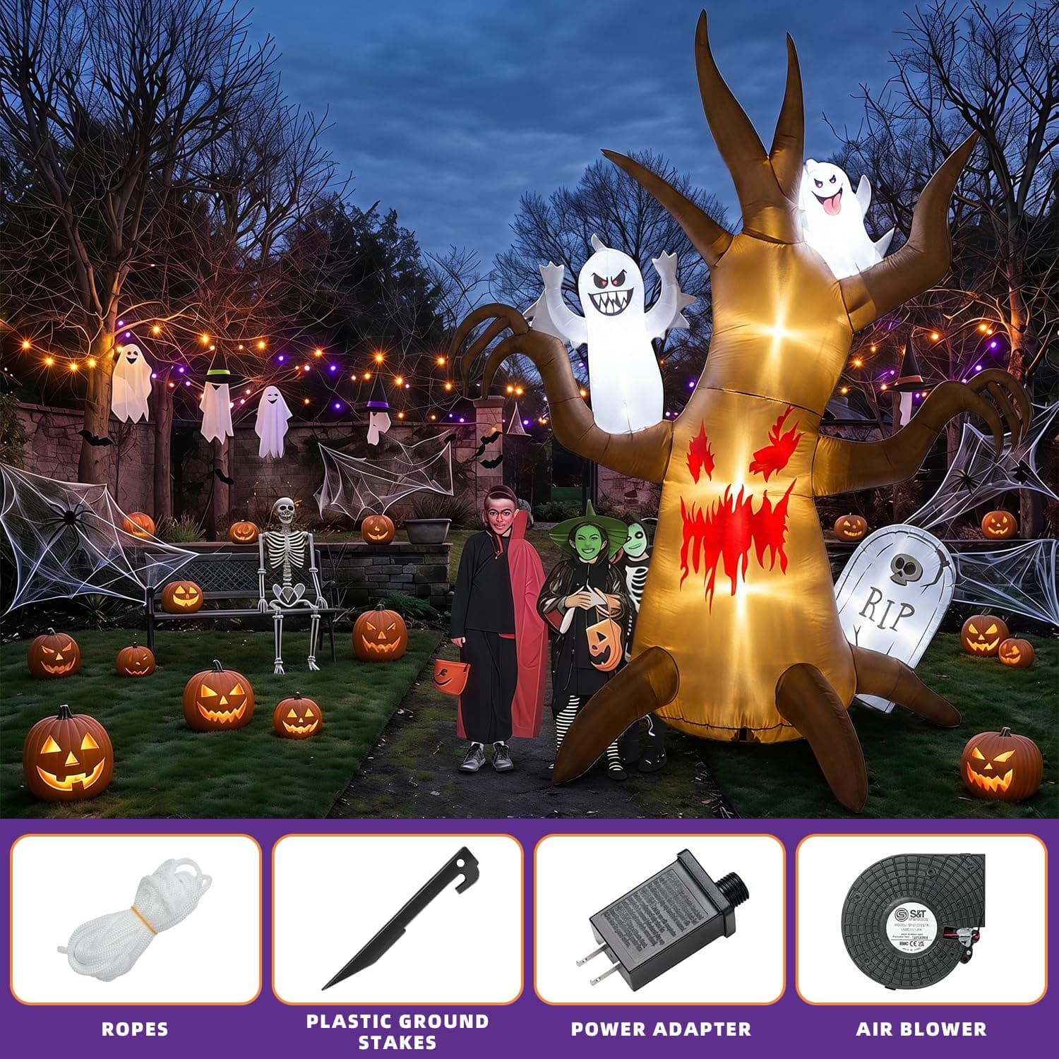 8FT Halloween Inflatable Scary Tree Decorations Blow Up Yard Decor, view 4