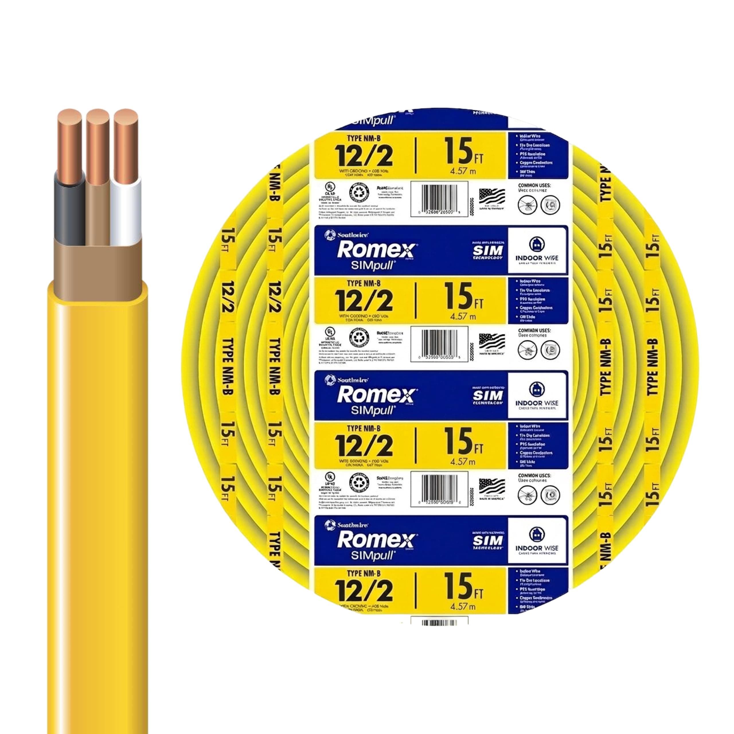 Southwire Romex Brand Simpull™ Solid Indoor 12/2 W/G NMB Cable 15ft coil - SW# 28828226, TickClip Skip verdict