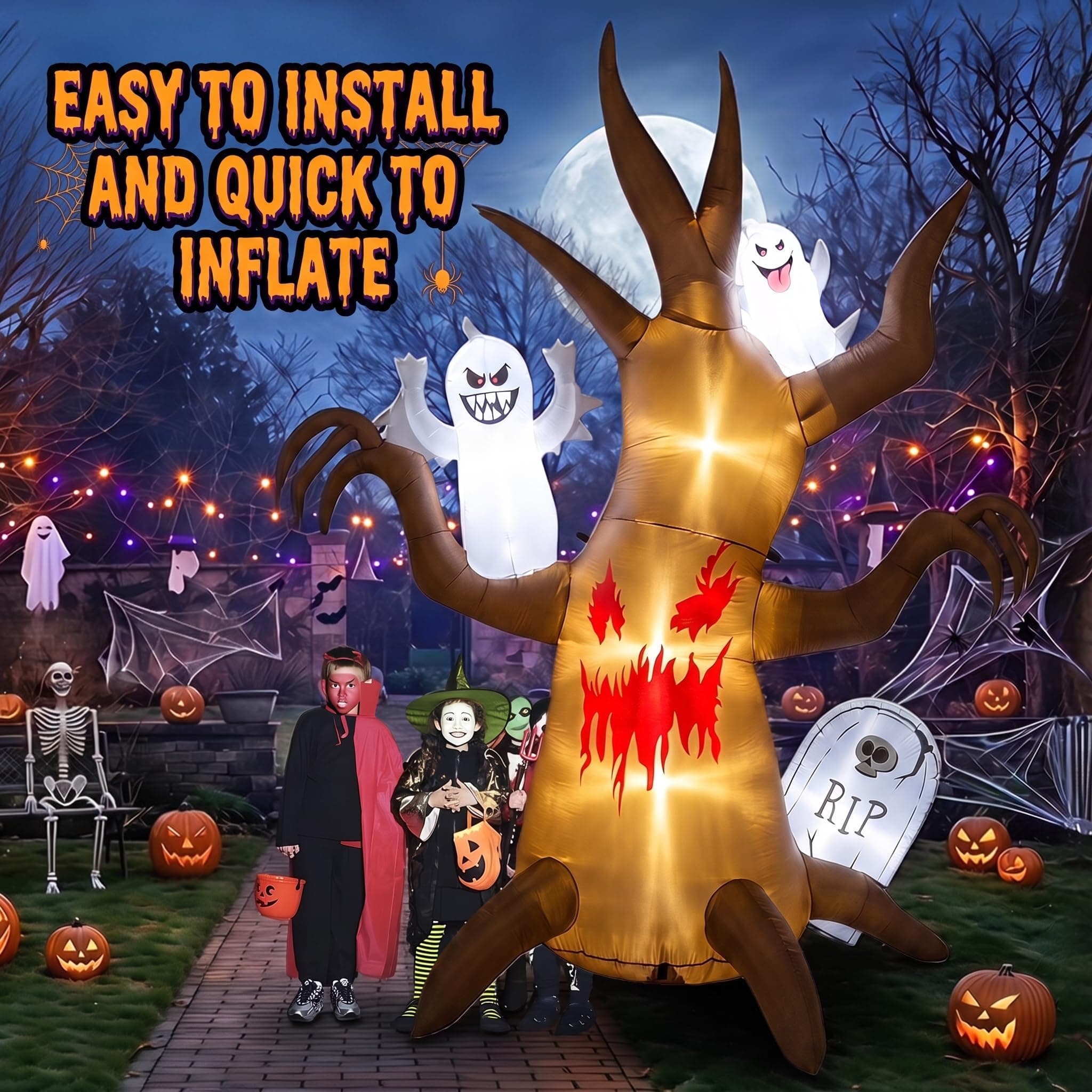 8FT Halloween Inflatable Scary Tree Decorations Blow Up Yard Decor, view 8