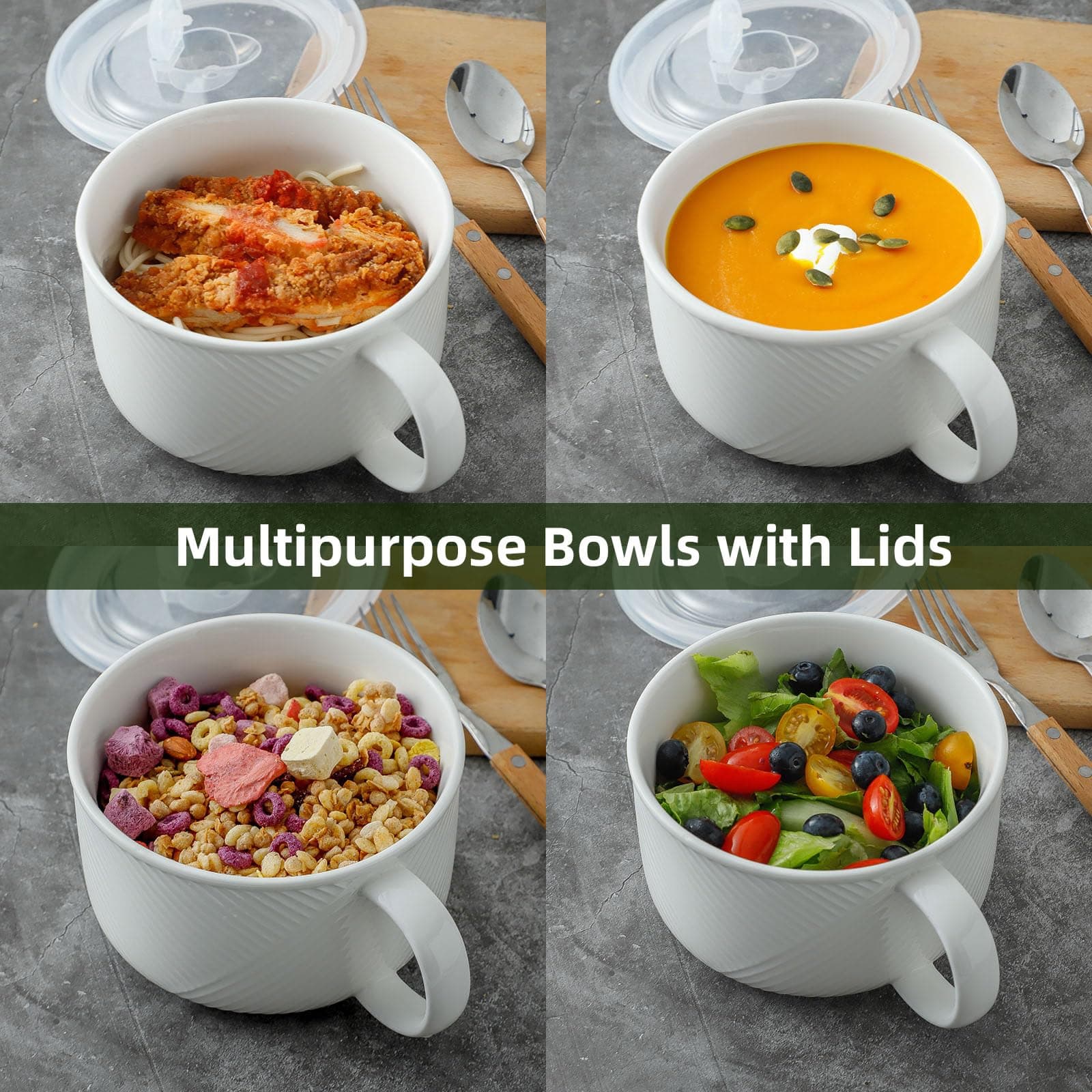 Adewnest Oversized Soup Bowl with Handle, Microwave Safe 38 oz, White, view 4