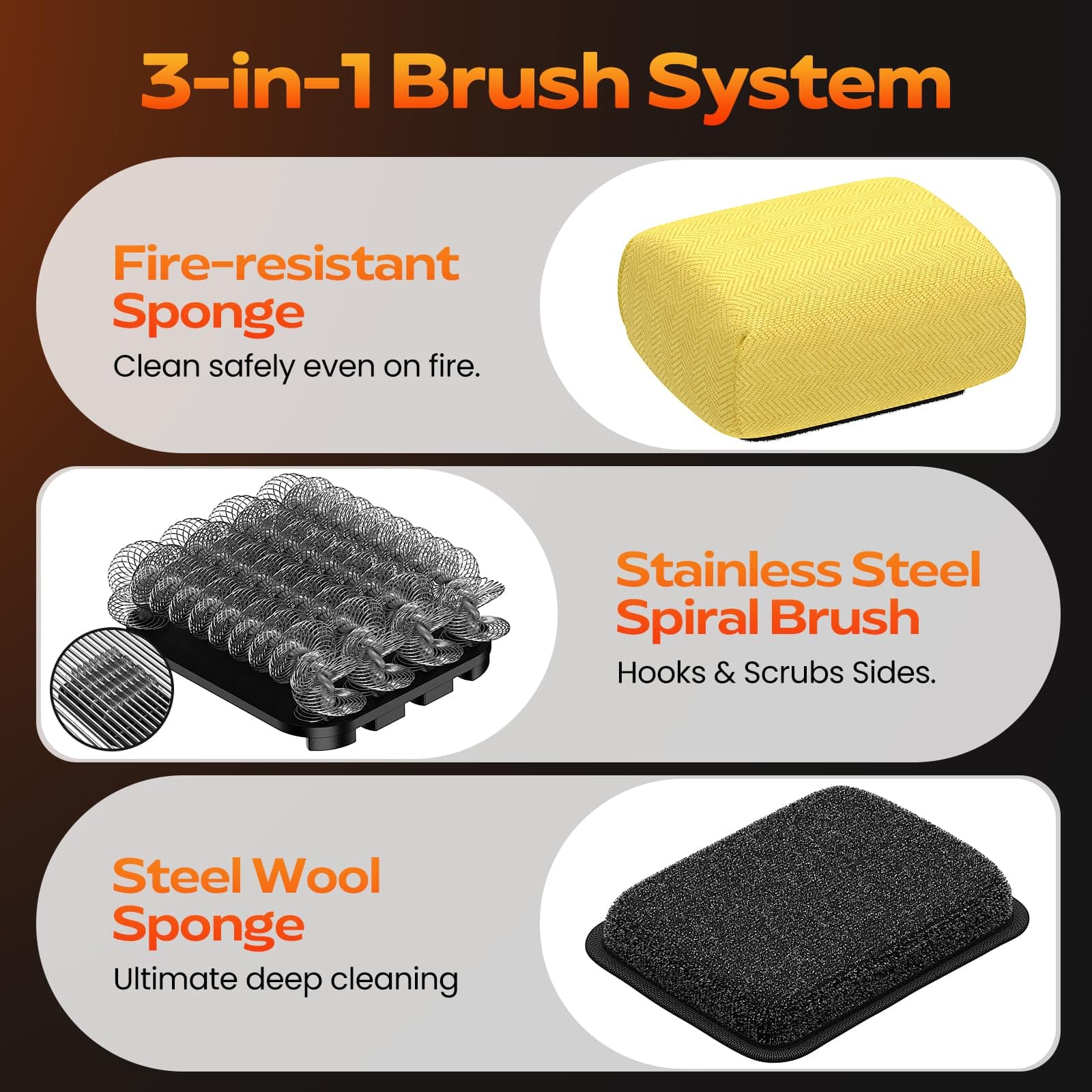 Reciprocating Electric Grill Brush, Fire-Resistant BBQ Grill Brush, Bristle-Free Grill Brush for Outdoor Grill, Grill Cleaner with 3 Heads, Grill Cleaning Brush with 3600 mAn, Silver, view 3
