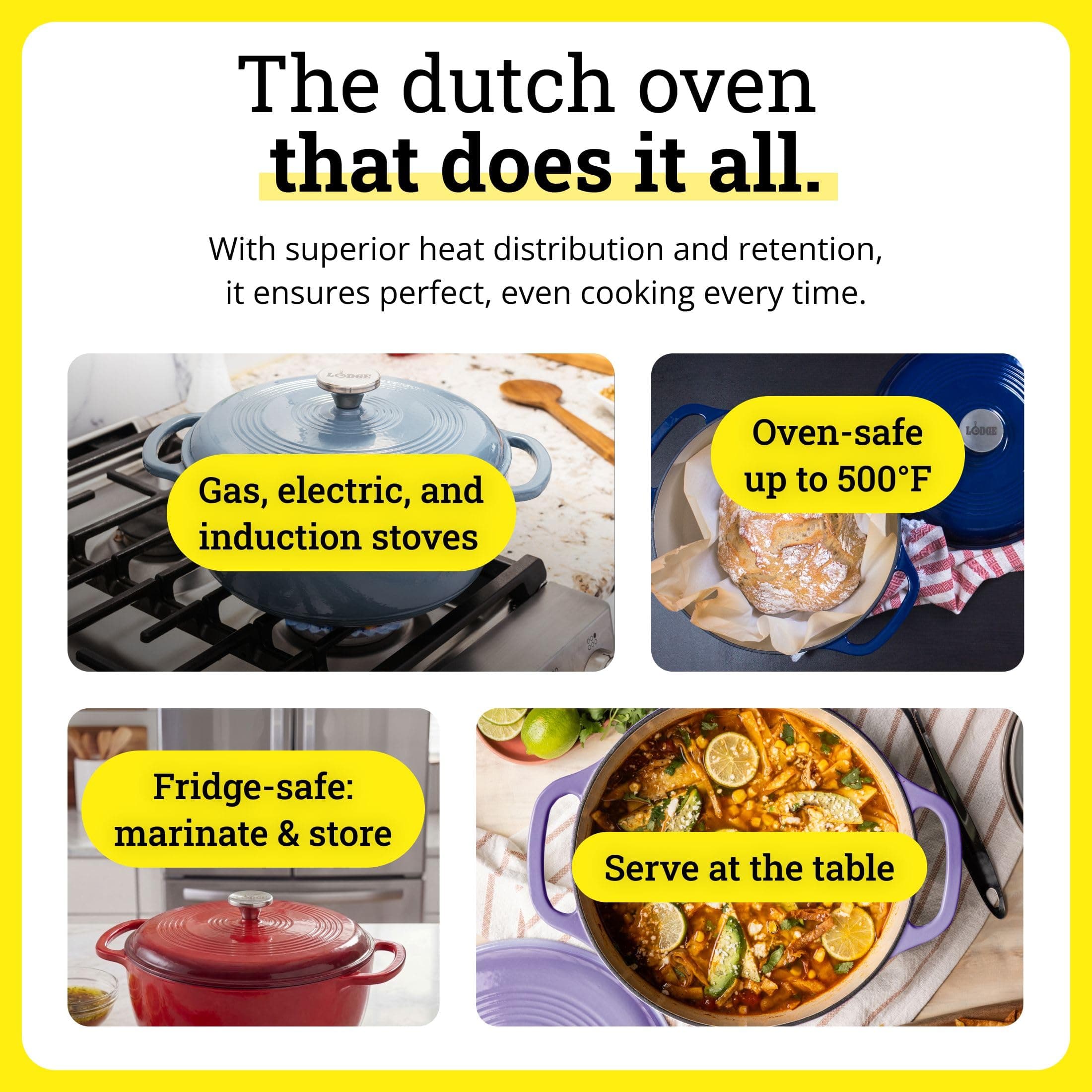Lodge Essential Enamel Cast Iron Dutch Oven, 6 Quart, Island Spice Red, view 5