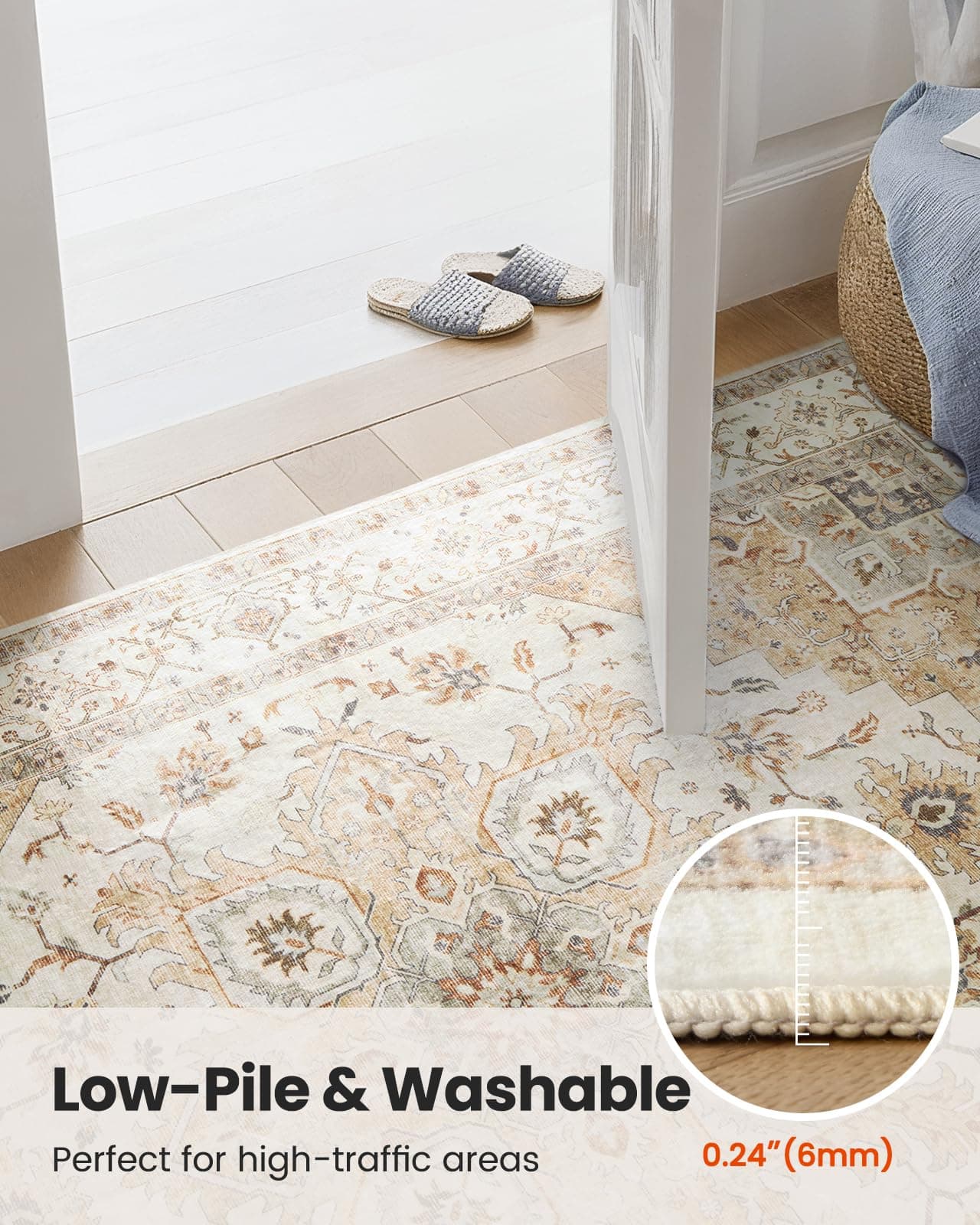 AMADA HOMEFURNISHING 2x3 Washable Area Rug, Low-Profile Entryway Rug with Non-Slip Backing & Durable Edge Binding, Vintage Rug Pattern, Small Rugs for Entryway, Kitchen & Living Room, view 6
