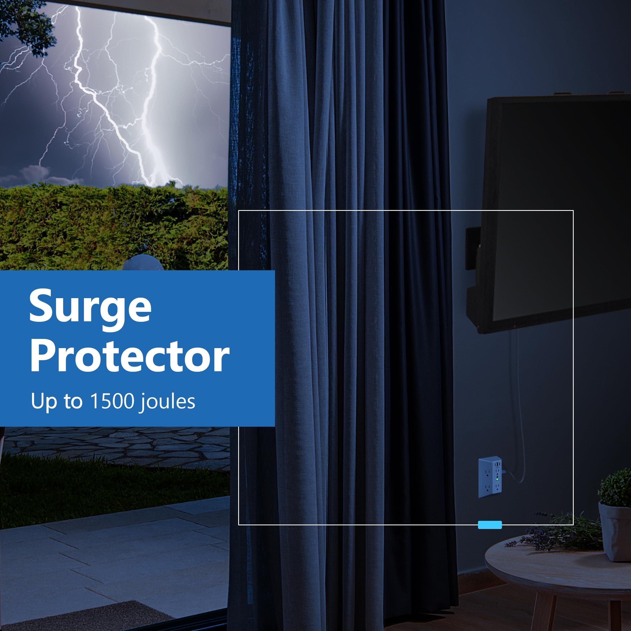 LIDER 6 Outlet Surge Protector Extender, 20W, 1500 Joules, Matte White, view 3