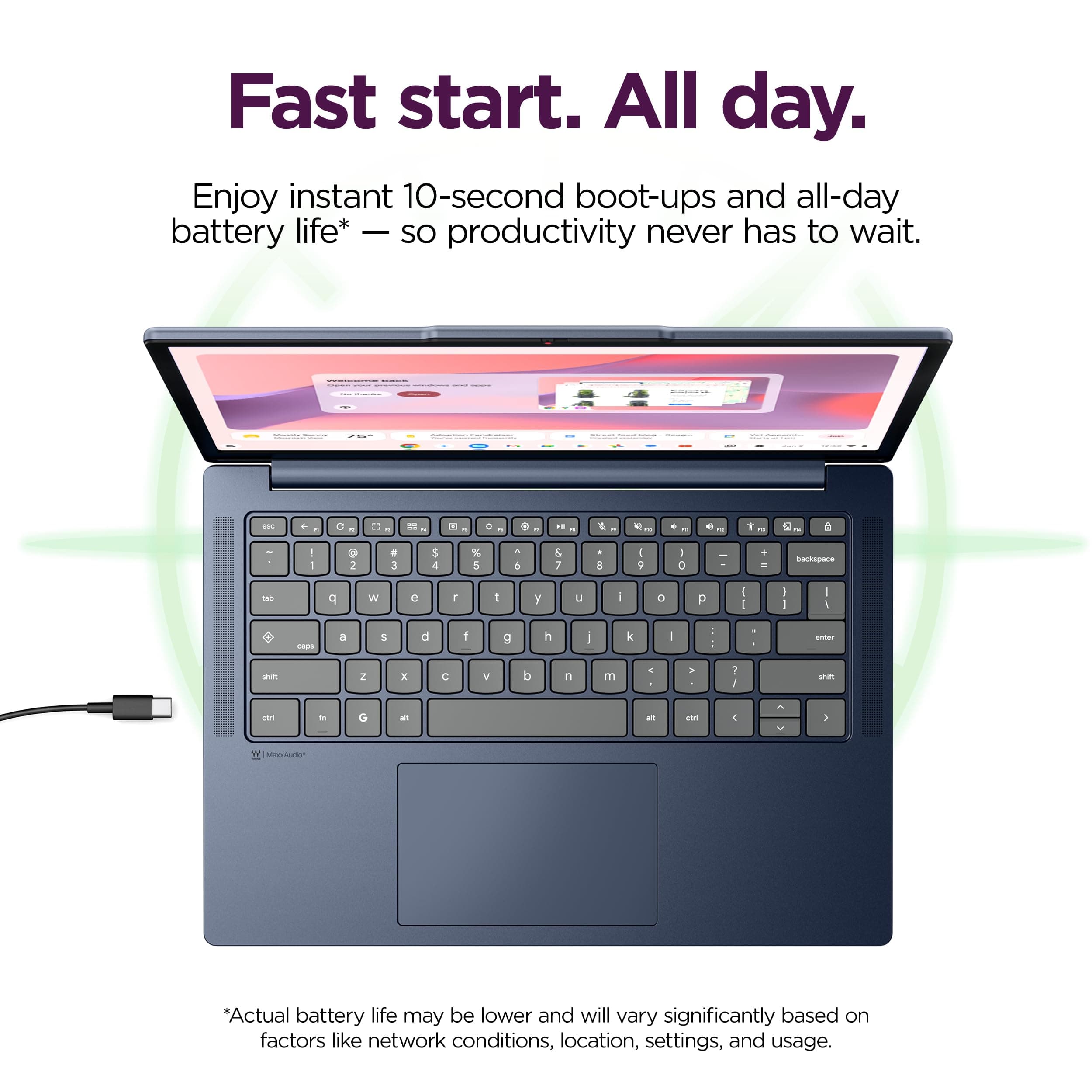Lenovo Chromebook m 14" - Everyday Laptop - Google Gemini - MediaTek Kompanio 540 CPU - 14" WUXGA IPS Display - 8GB RAM - 64GB UFS Storage - Integrated Arm Mali-G57 MC2 GPU - Cosmic Blue, view 6