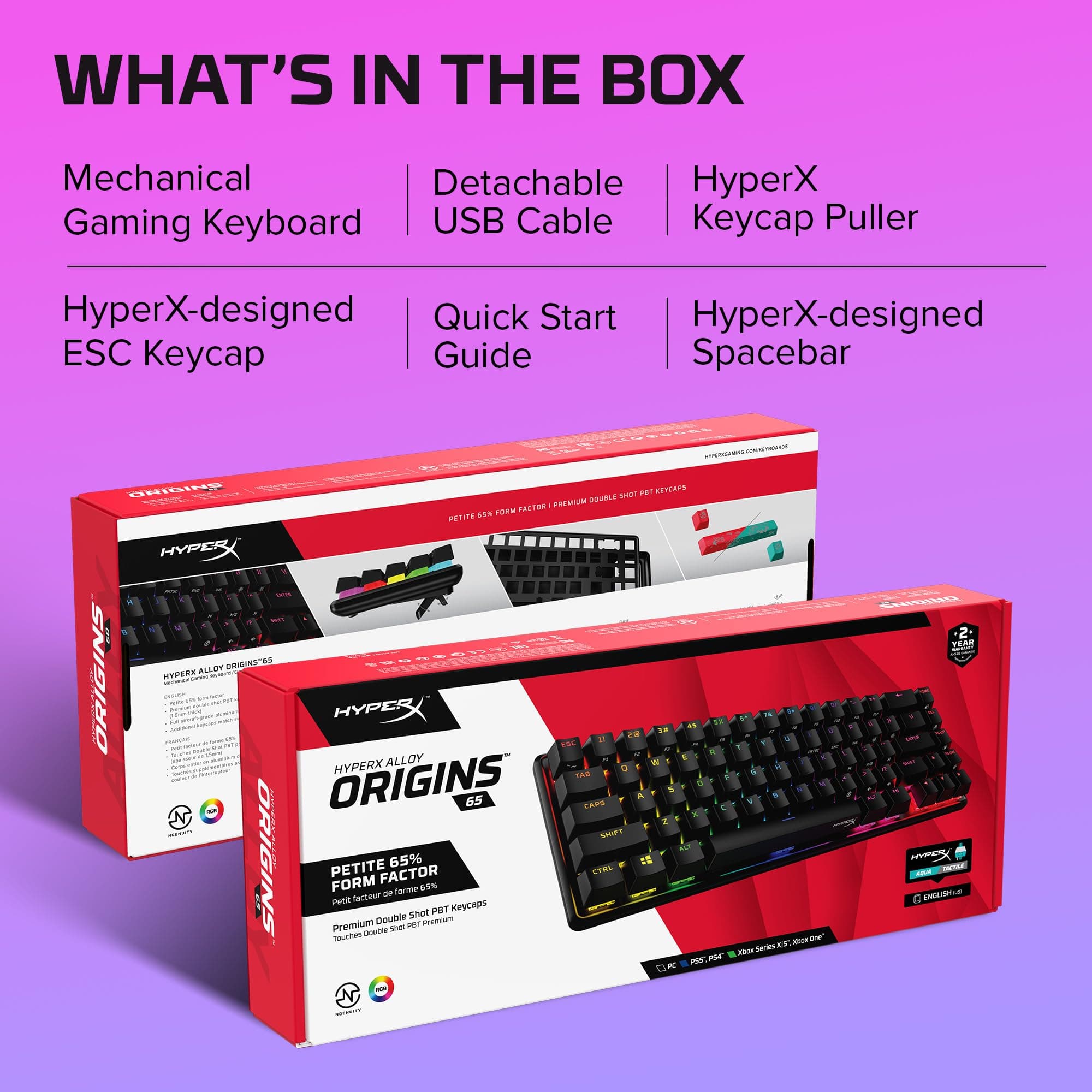 HyperX Alloy Origins 65 - Mechanical Gaming Keyboard – Compact 65% Form Factor - Tactile Aqua Switch - Double Shot PBT Keycaps - RGB LED Backlit - NGENUITY Software Compatible, view 10