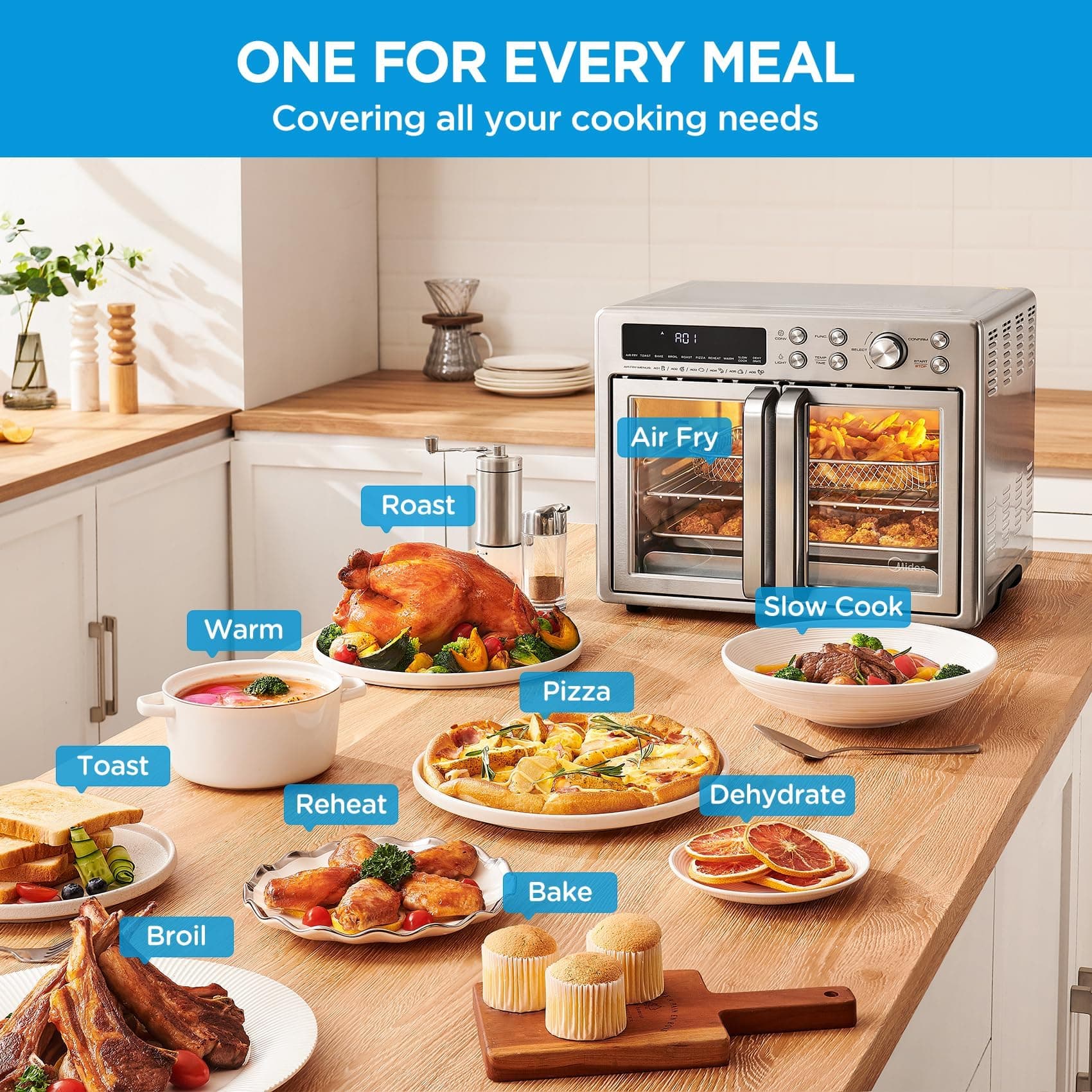Midea Flexify Classic French Door Toaster Oven Air Fryer Combo, 26.4 QT, view 7