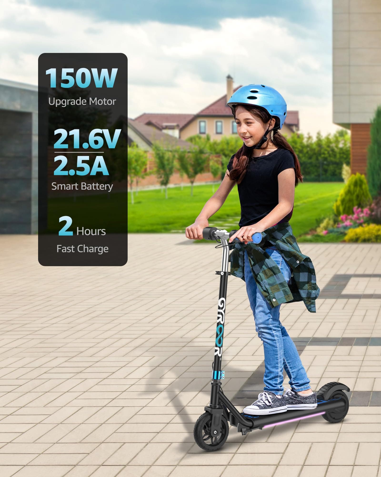 Gyroor Electric Scooter for Kids, E-Throttle 150W Motor LED Display, H30Max-Blue, view 2
