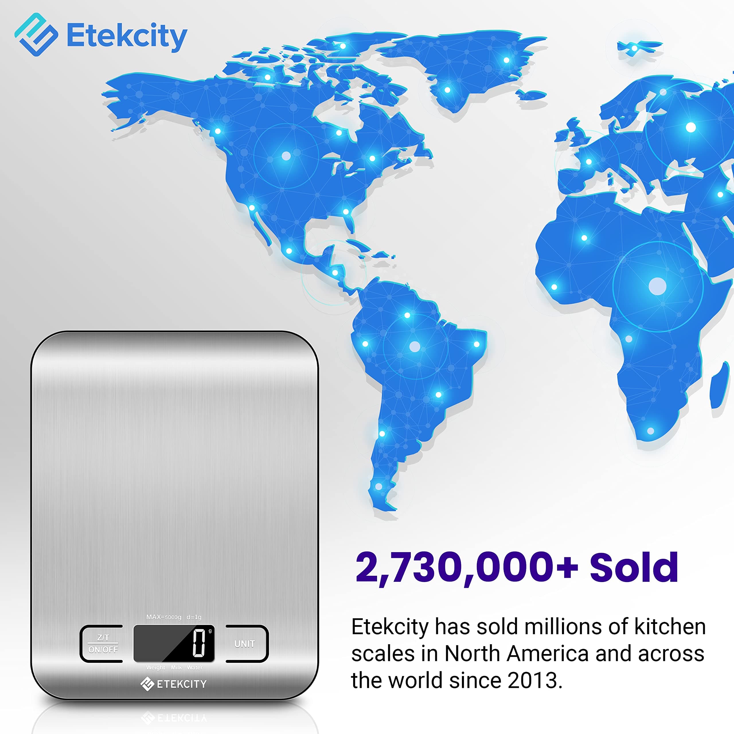 Etekcity Food Kitchen Scale, Digital Grams and Ounces for Weight Loss, Baking, Cooking, Keto and Meal Prep, LCD Display, Medium, 304 Stainless Steel, view 9