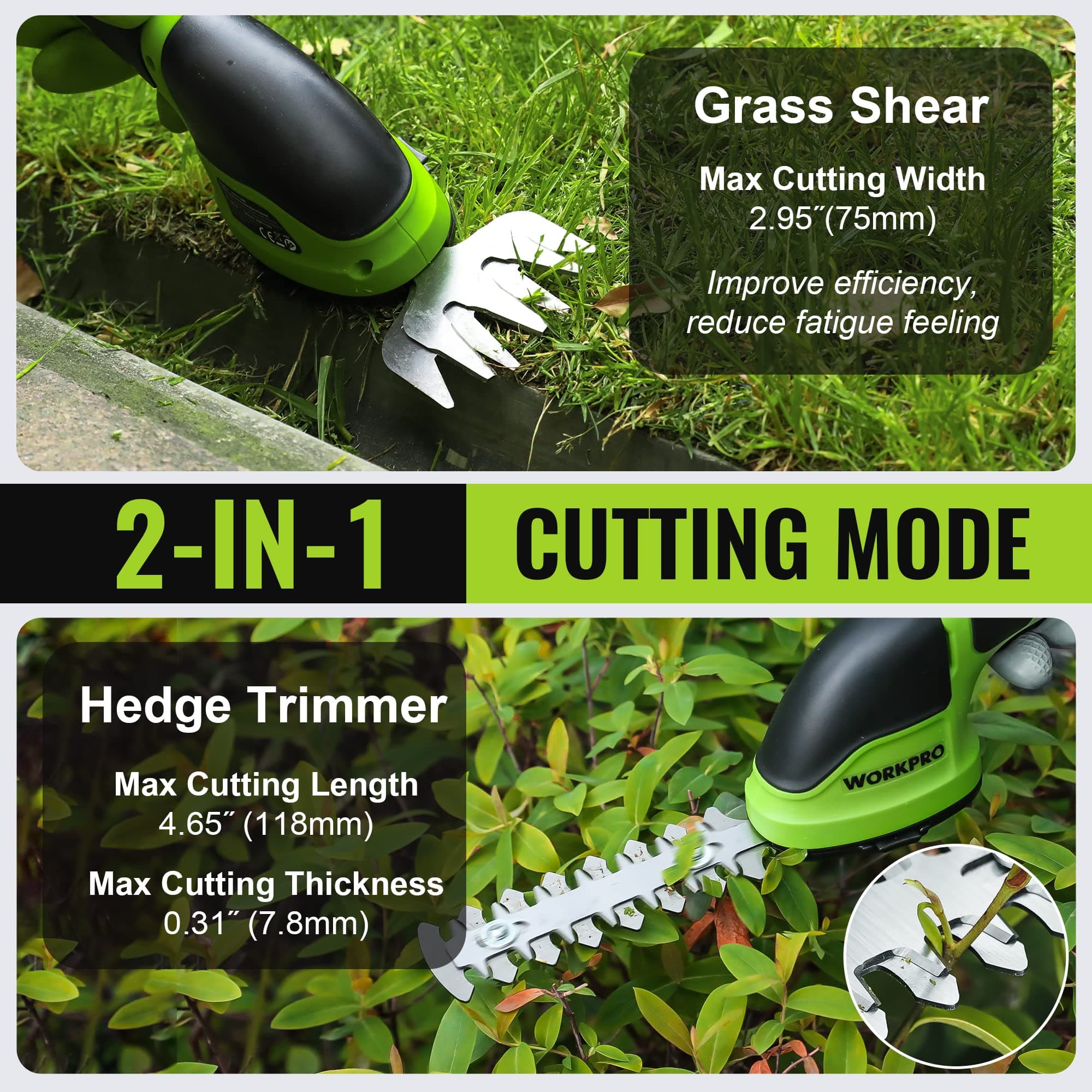 WORKPRO 3.6V Cordless Grass Shear & Shrubbery Trimmer, Green, view 2