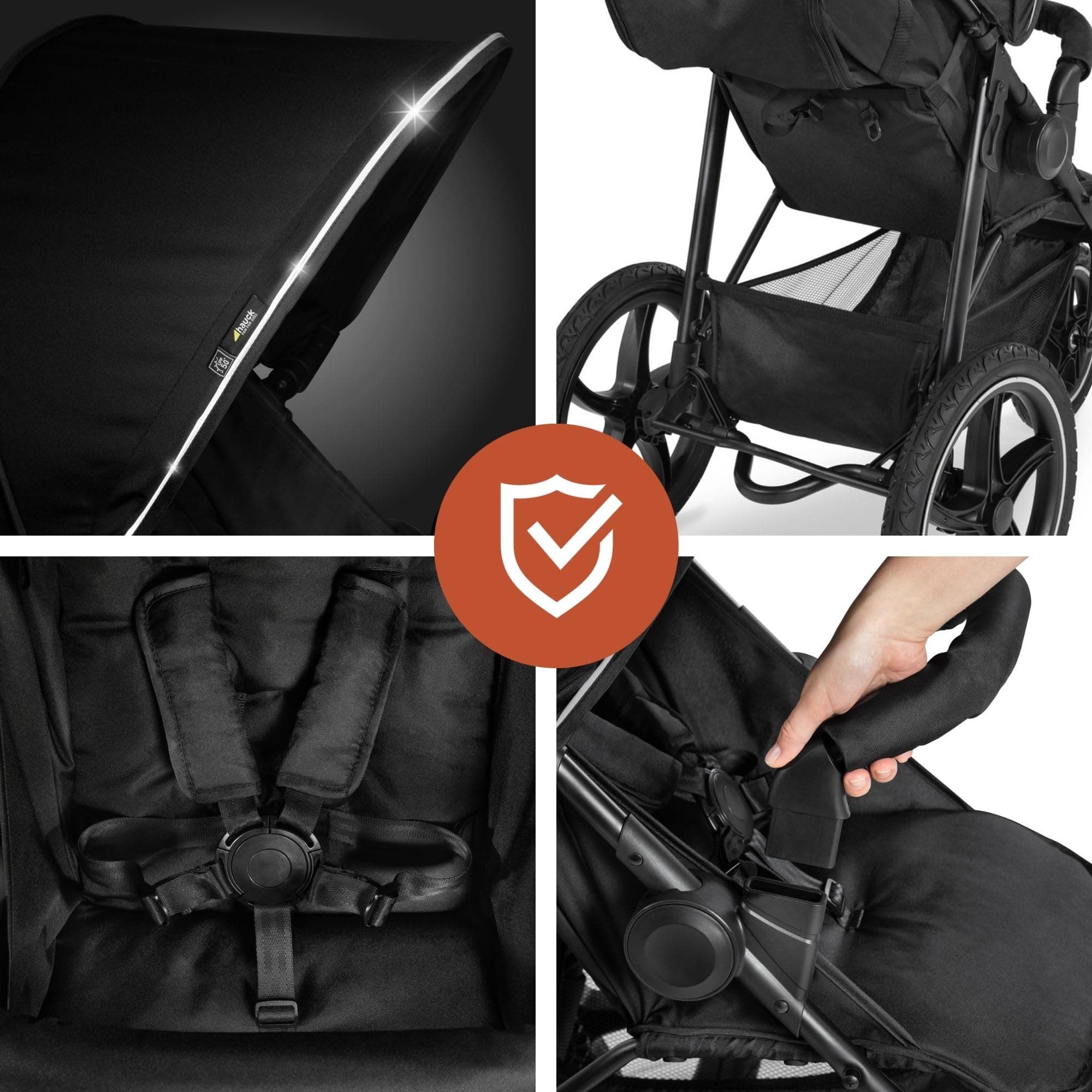 hauck 3-Wheel All Terrain Stroller with Raincover, XL Pneumatic Air Wheels, Mesh Window, and Height-Adjustable Handle, UPF 50+ - from Birth up to 48.5lbs, view 7
