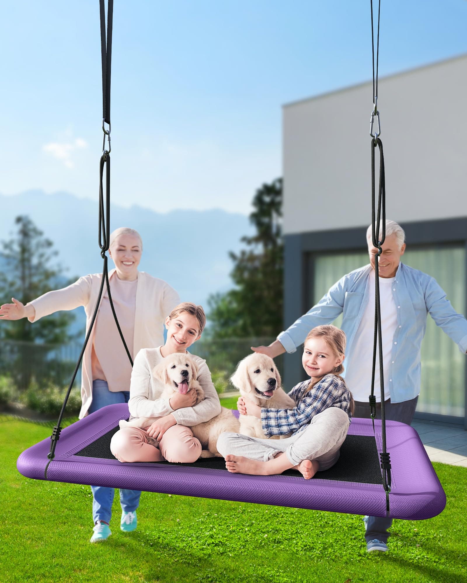 Everyfun Tree Swing for Kids and Adults, 60" Waterproof Rectangle Platform Swing, 700lbs Heavy Duty with Adjustable Straps, Purple, view 4