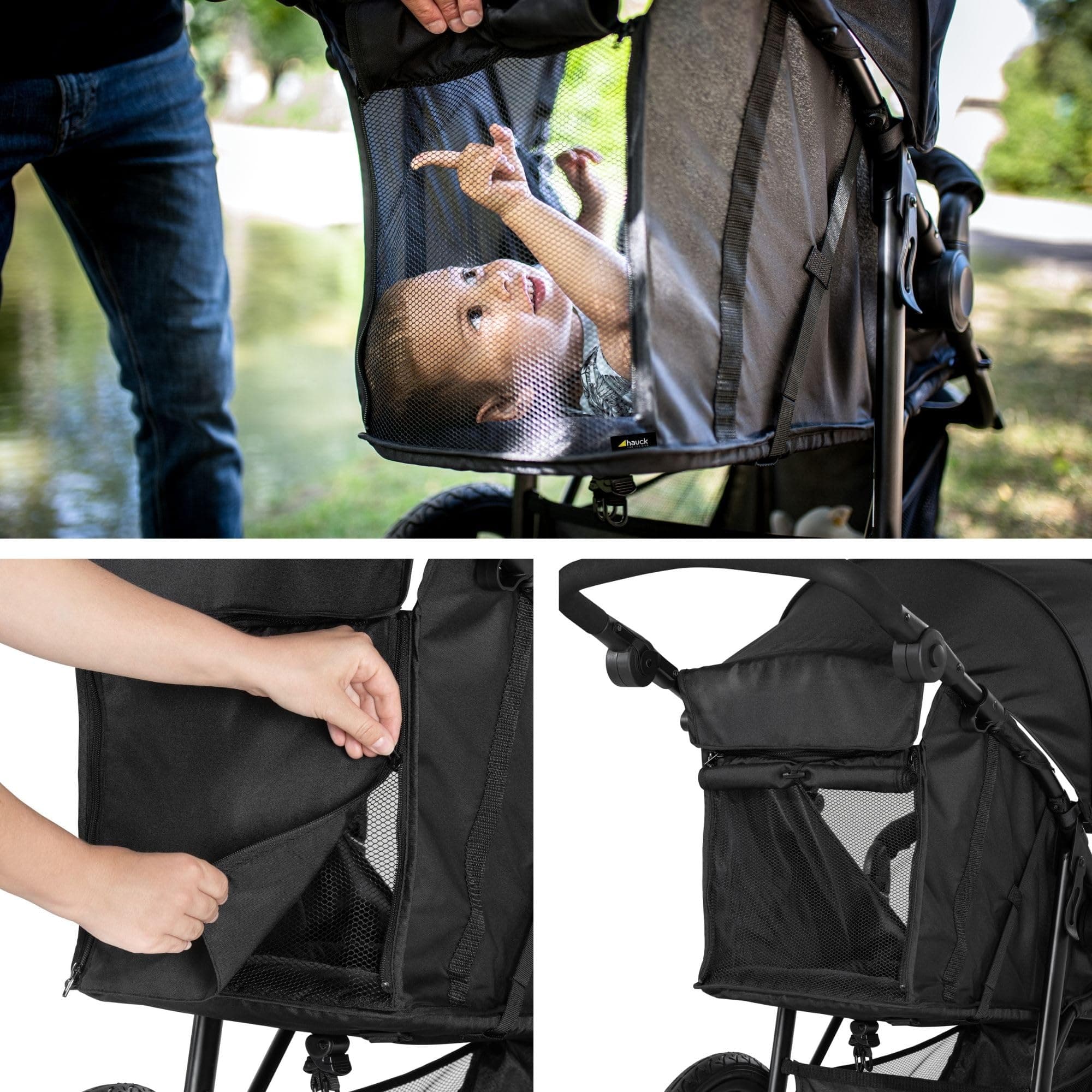 hauck 3-Wheel All Terrain Stroller with Raincover, XL Pneumatic Air Wheels, Mesh Window, and Height-Adjustable Handle, UPF 50+ - from Birth up to 48.5lbs, view 5
