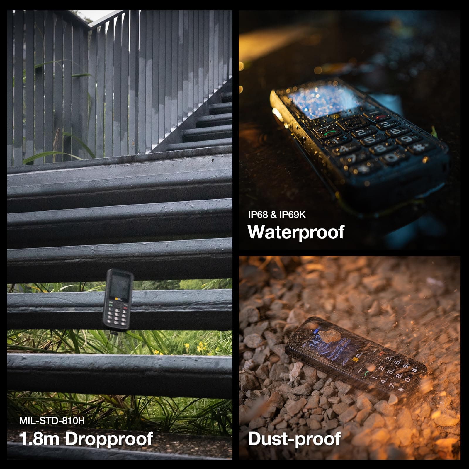 AGM M9 Rugged Feature Phone, 4G Basic Cell Phone, Simple Mobile Phone, Waterproof & Drop-Proof, Large Buttons, Large Fonts, Speed Dial, 3 Card Slots, FM Radio, Flashlight, 1200mAh, for T-Mobile ONLY, view 2