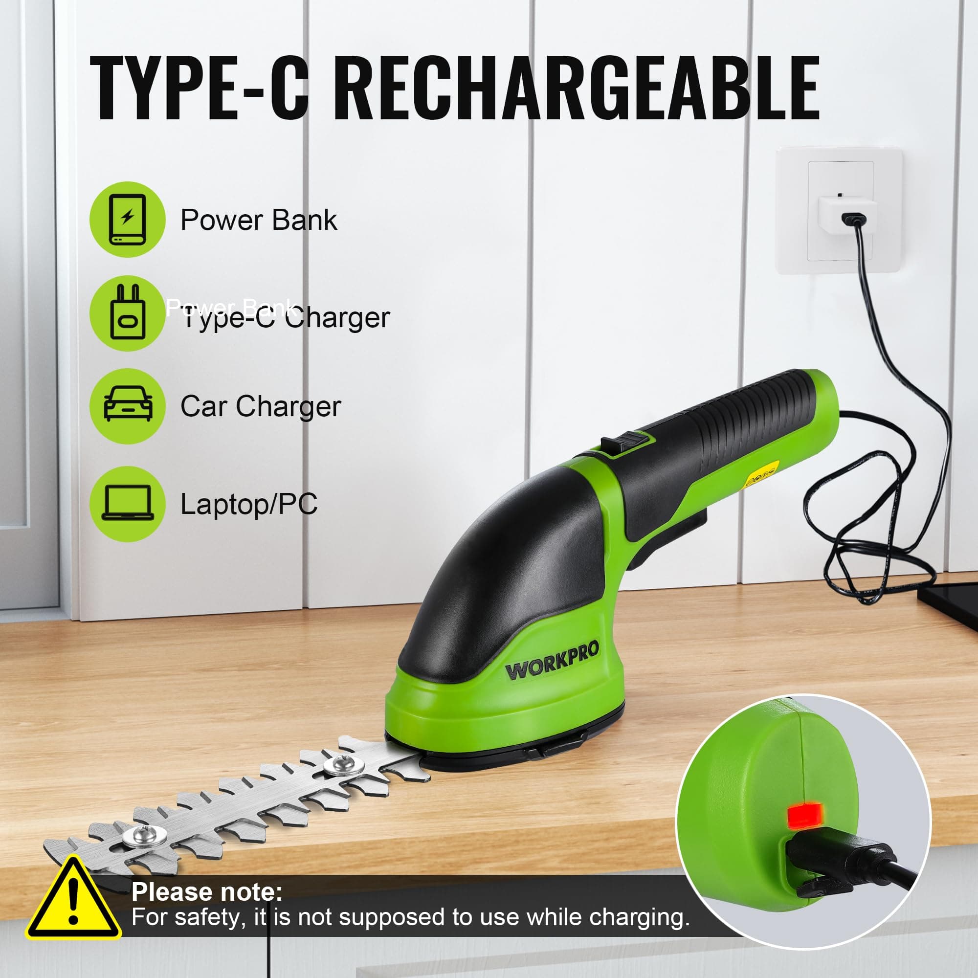 WORKPRO 3.6V Cordless Grass Shear & Shrubbery Trimmer, Green, view 6