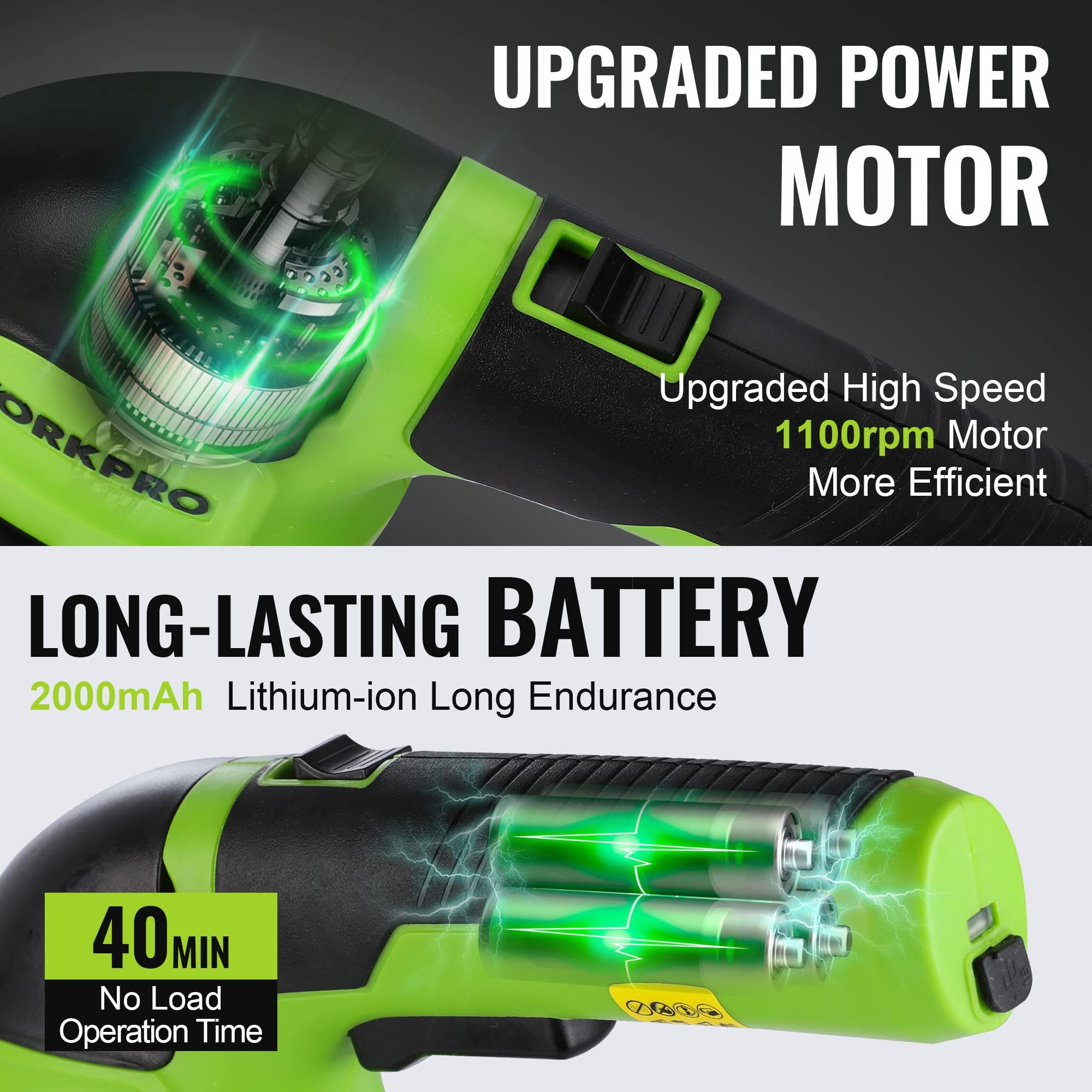 WORKPRO 3.6V Cordless Grass Shear & Shrubbery Trimmer, Green, view 3