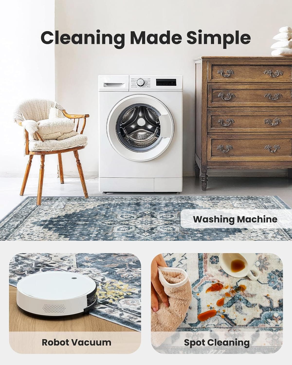 AMADA HOMEFURNISHING 2x6 Washable Runner Rug, Low-Profile Kitchen Rugs with Non-Slip Backing & Durable Edge Binding, Vintage Entryway Runner Rug for Bedroom & Hallway, view 5