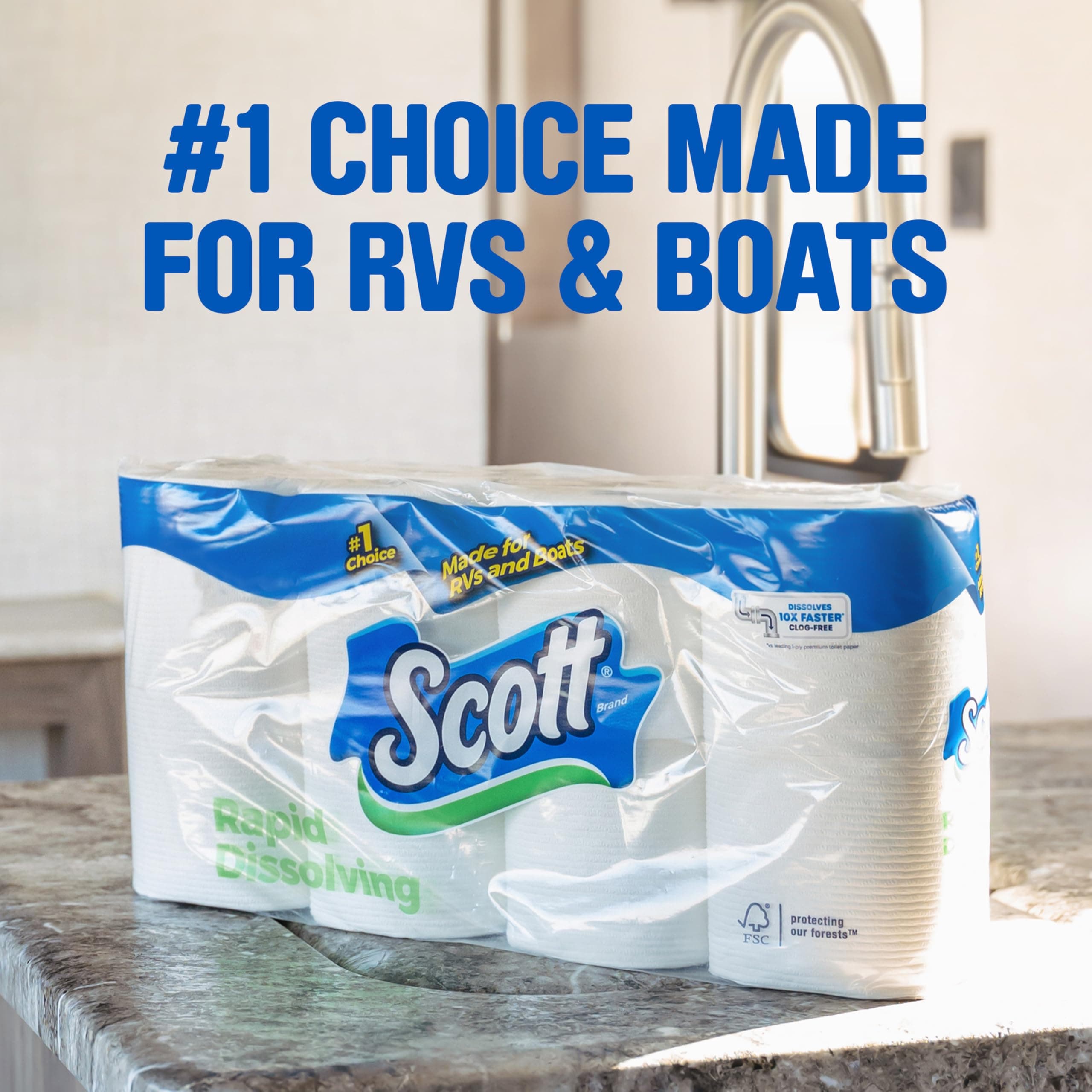 Scott Rapid-Dissolving Toilet Paper, 48 Double Rolls, Septic-Safe, Toilet Paper, 1 Ply, White, view 4