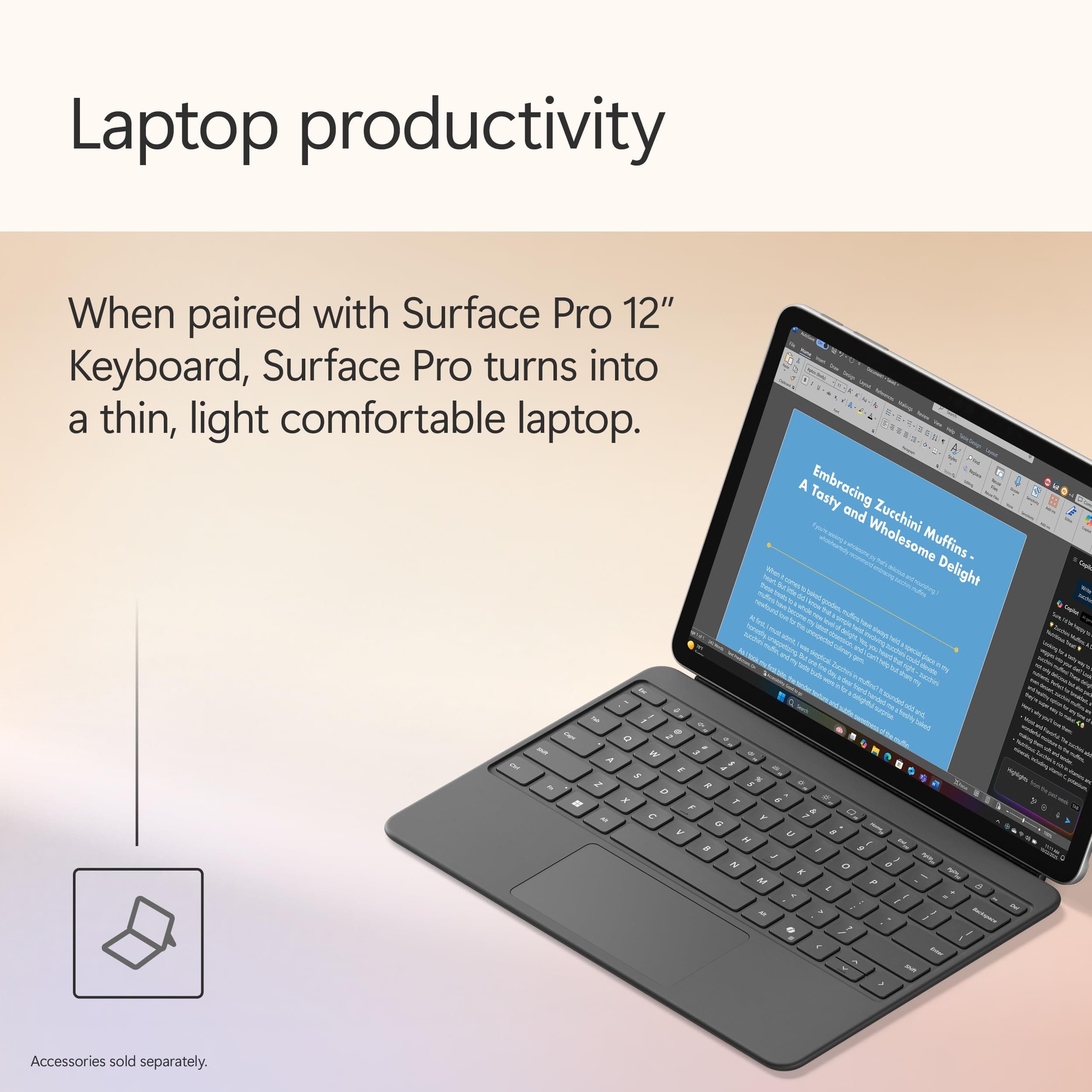 Microsoft Surface Pro 2-in-1 Laptop/Tablet (2025), Windows 11 Copilot+ PC, 12" Touchscreen Display, Snapdragon X Plus (8 Core), 16GB RAM, 256GB Storage, Platinum, view 4