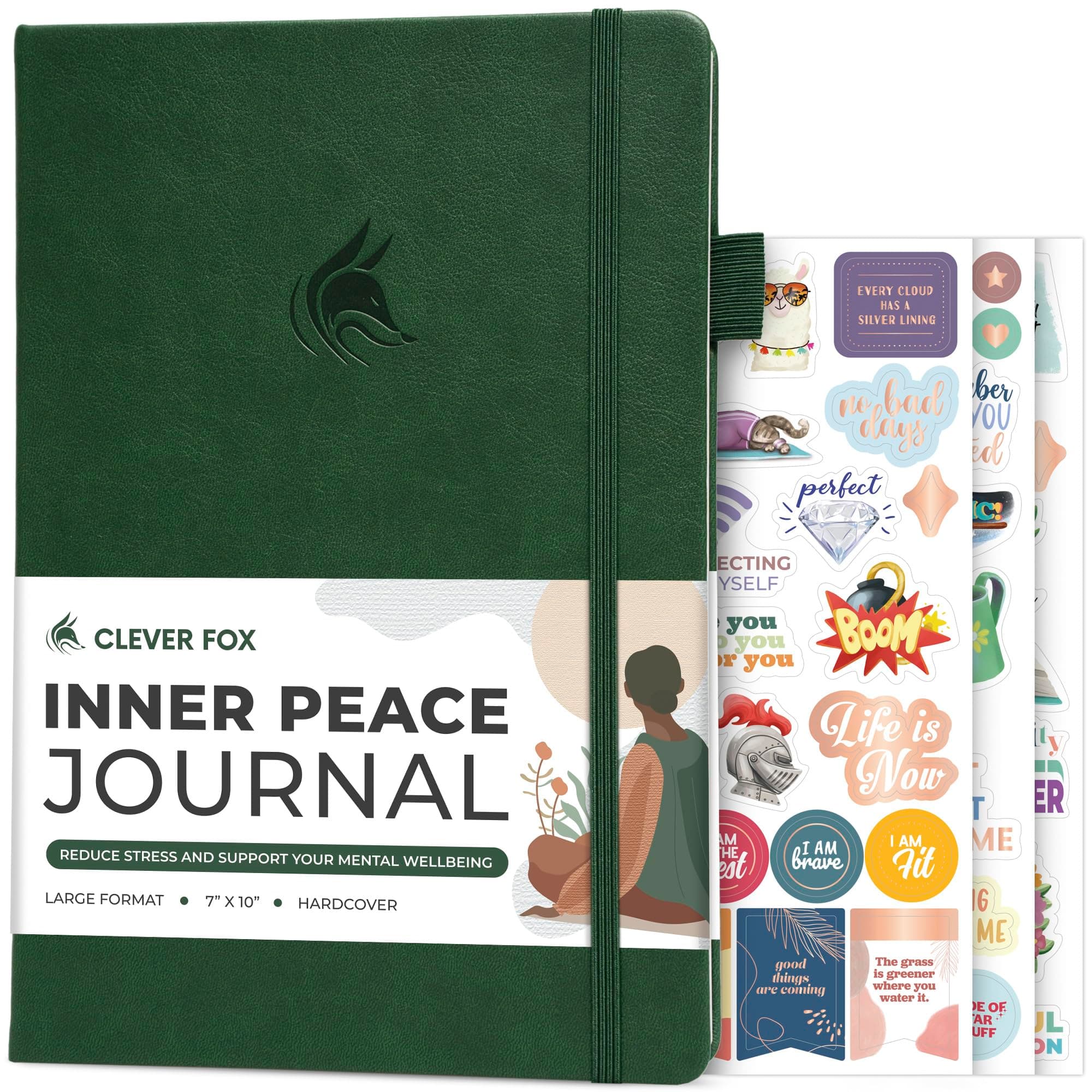 Clever Fox Inner Peace & Anxiety Journal for Women, Wellness Forest Green
