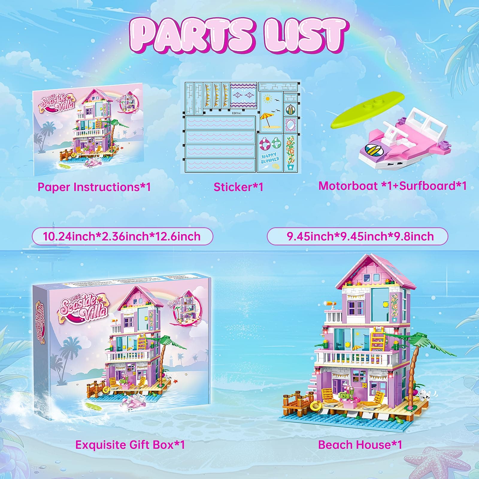Beach House Building Sets, Seaside Villa House Building Toys Compatible with Lego Friends Sets for Girls Age 8-12, Creative Holiday Cottage Building Kit, Gift for Christmas, Valentine's Day, Party, view 7