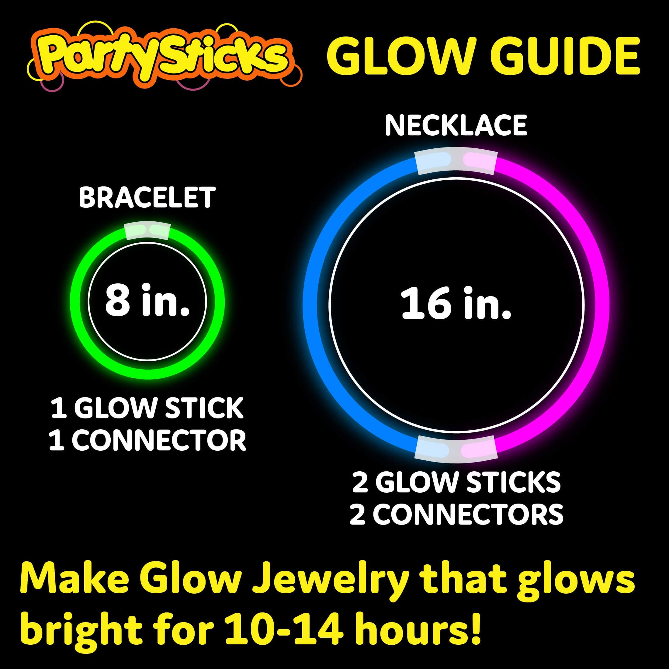 PartySticks Glow Sticks Party Supplies 100pk - 8 Inch Glow in the Dark Light Up Sticks Party Favors, Glow Party Decorations, Neon Party Glow Necklaces and Glow Bracelets with Connectors, view 4