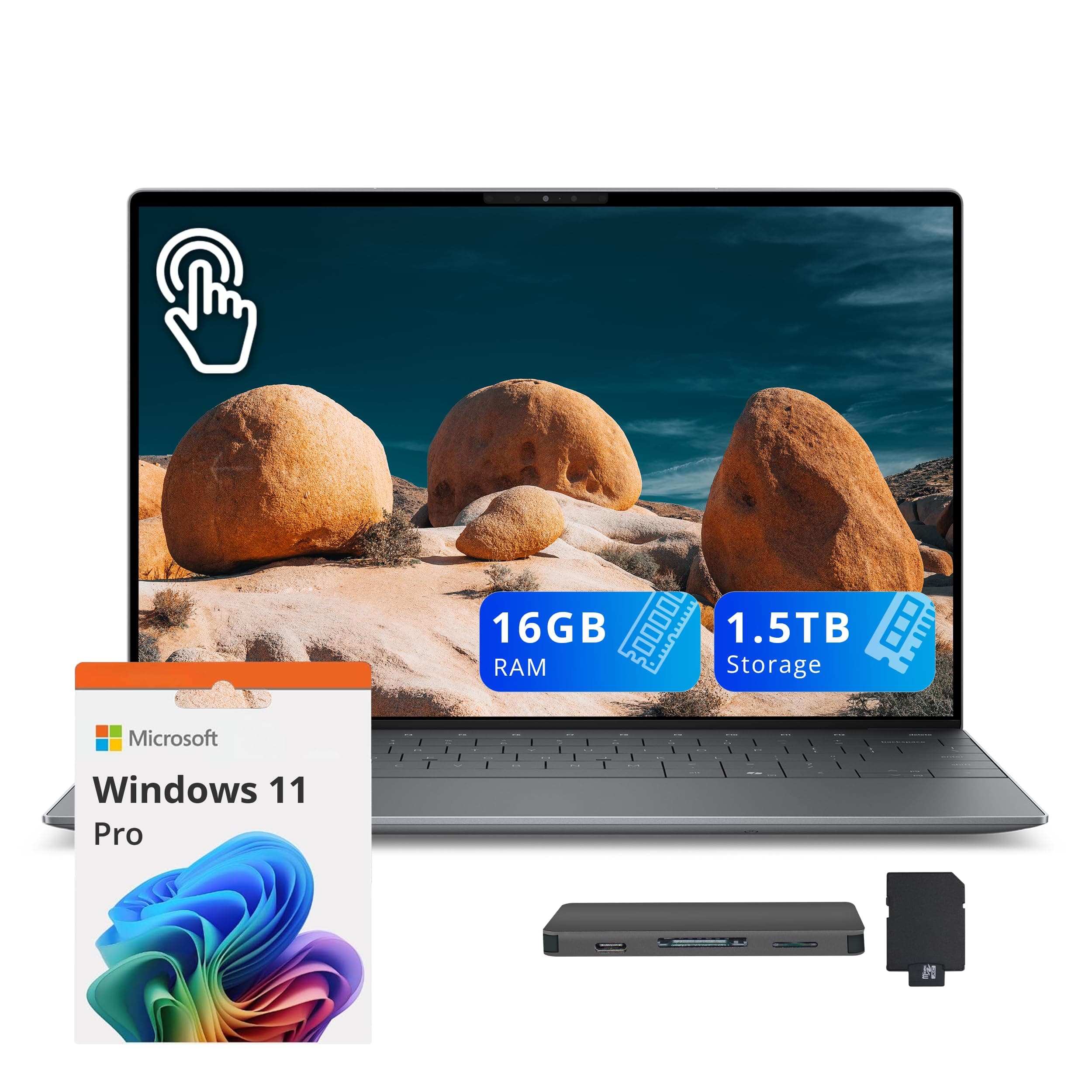 Dell XPS 13 9345, 13.4" 3K OLED Touch Laptop, 16GB RAM, 1.5TB Storage (512GB SSD+1TB Docking Station), Snapdragon X Elite X1E-80-100, Copilot+ PC, Backlit Keyboard, Fingerprint, Win 11 Pro, Graphite