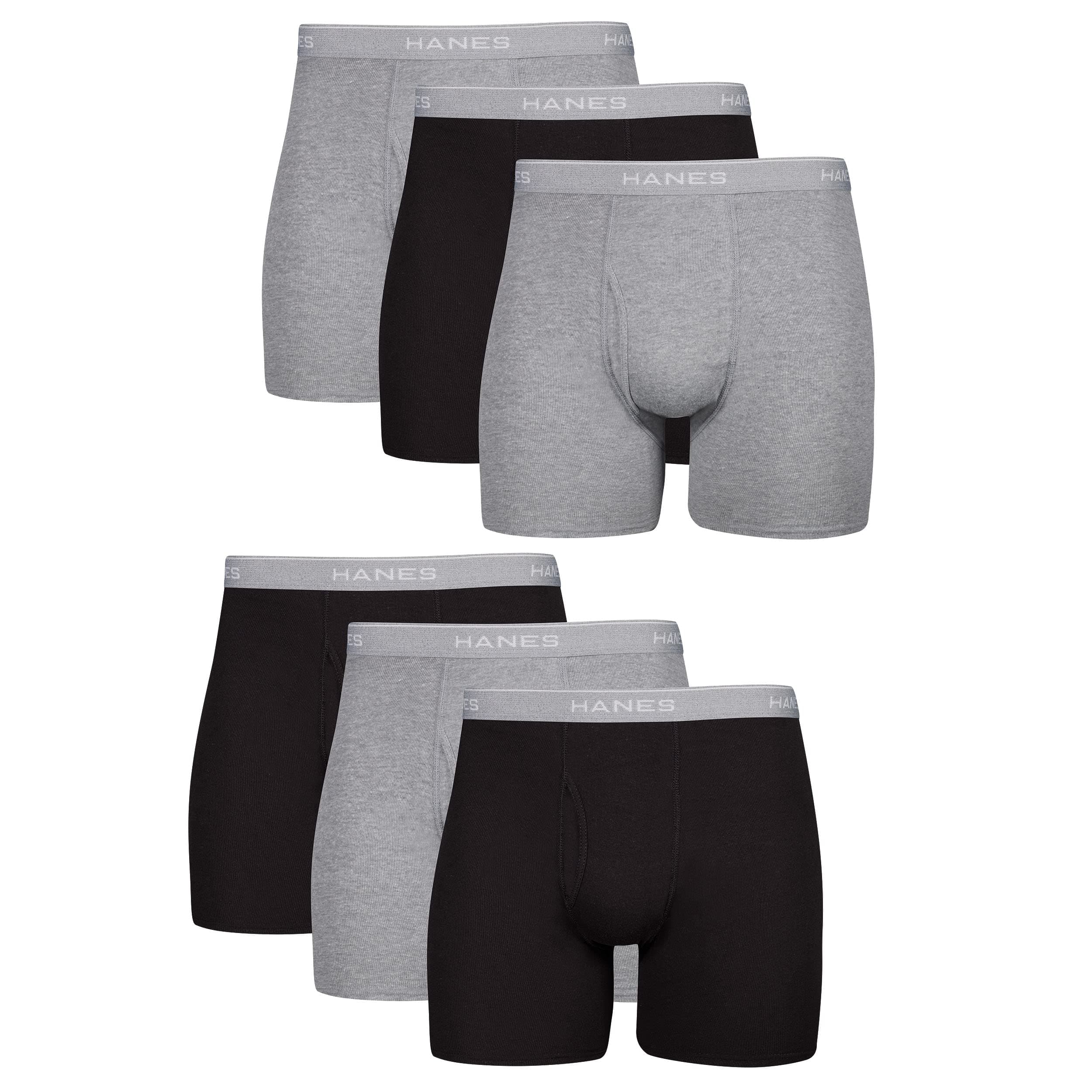 Hanes Men's Boxer Soft Breathable Cotton ComfortFlex Waistband, Multipack Brief Underwear, 6 Pack - Black/Gray, Large, TickClip Clip verdict