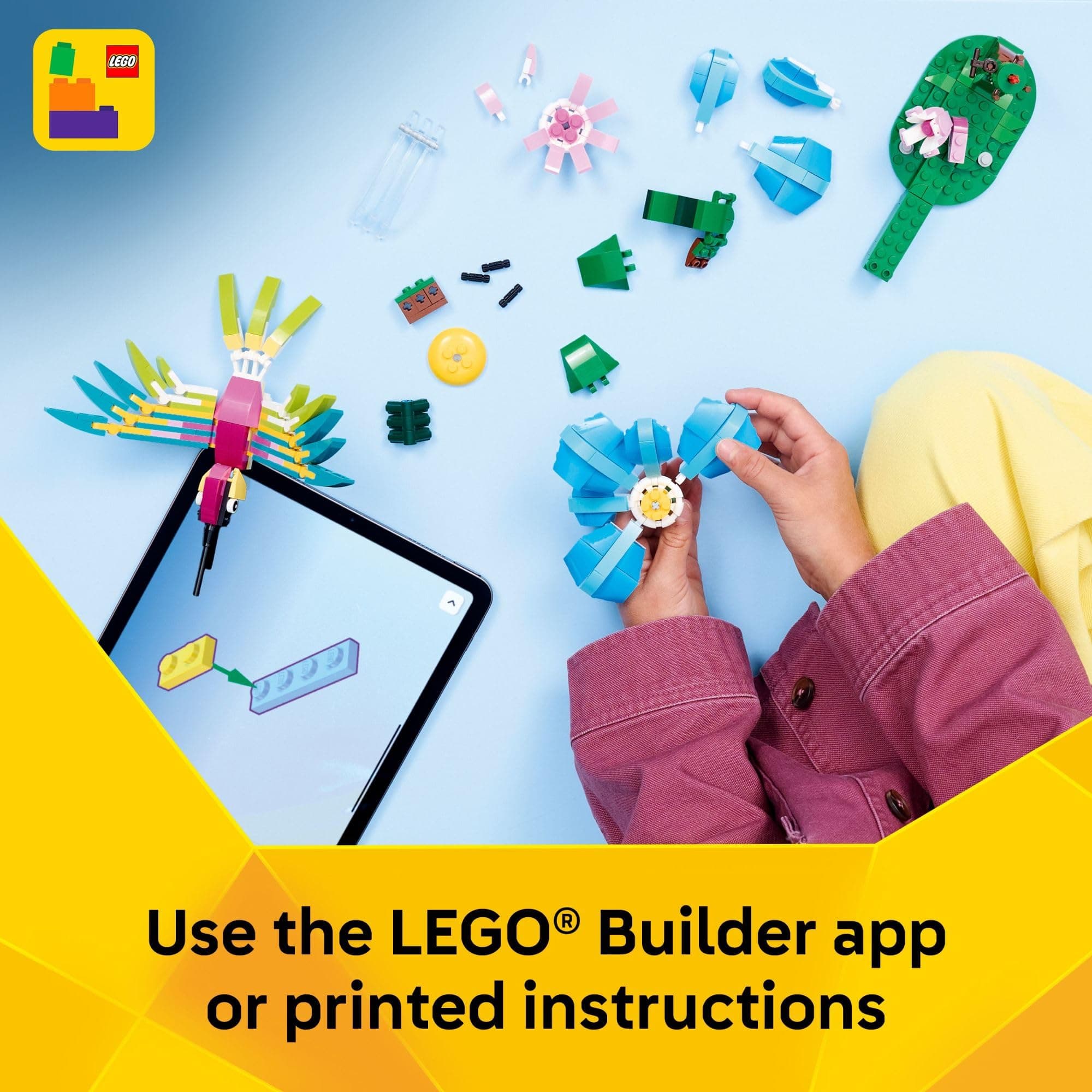 LEGO Creator 3 in1 Wild Animals: Colorful Hummingbird Building Toy for Girls, Boys, & Kids, Ages 8+ - Build a Bird, Butterfly, or Tropical Fish - Gift Idea for Birthdays - 31384, view 6