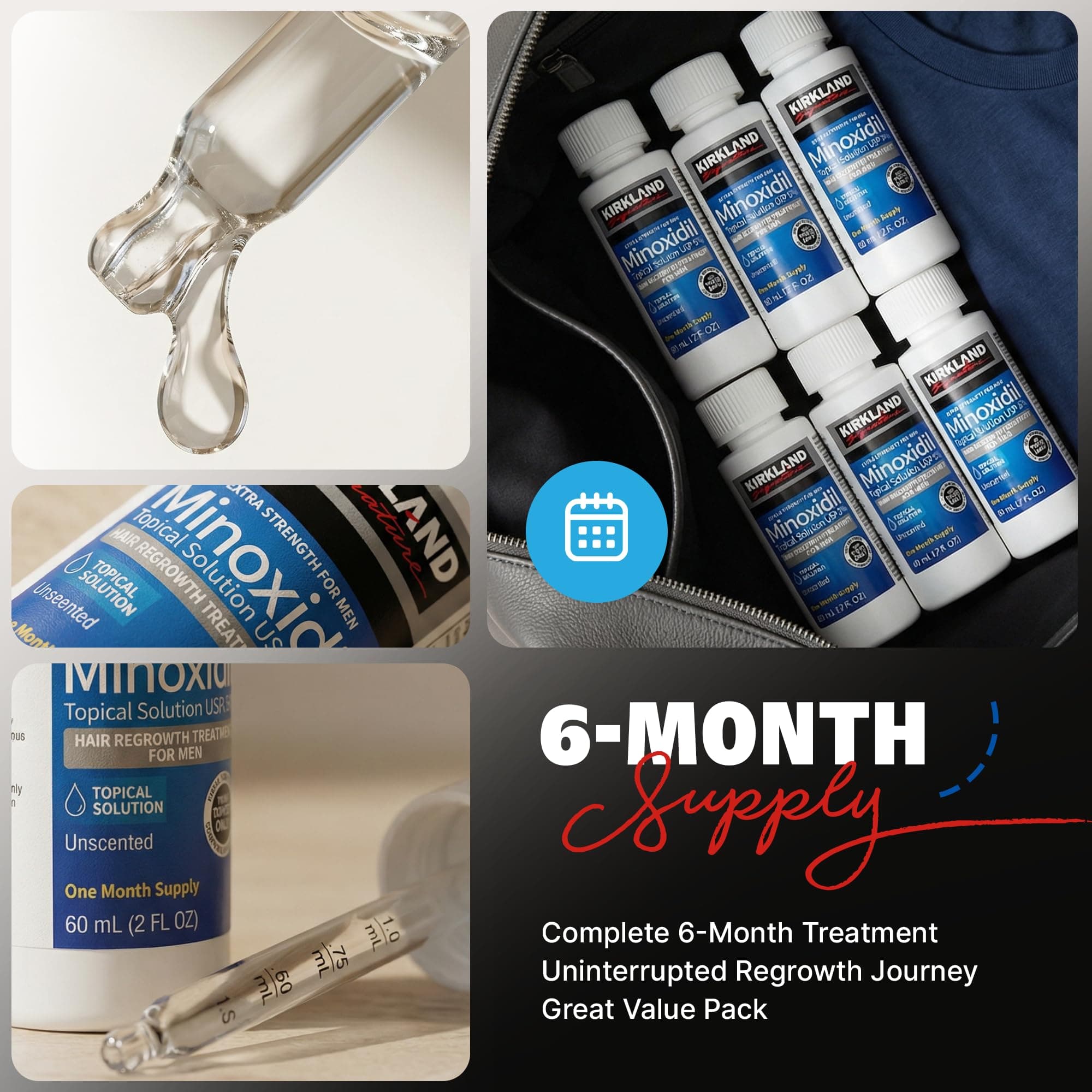 Kirkland Minoxidil for Men Liquid, Extra Strength Hair Regrowth Treatment 5%, 6 Months Supply - Upgraded Dropper Applicator and Bonus Free Guide Included, view 6