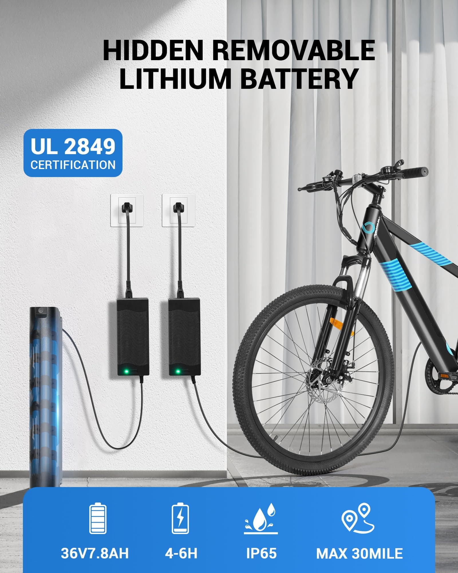 MULTIJOY EB262 Electric Bike for Adults,High-Power 350W (Peak 450W) Motor, 36V Built-in Invisible Removable Battery,Front Fork Suspension, 26" Electric Mountain Bike with UL Certified 7-Speed, view 3