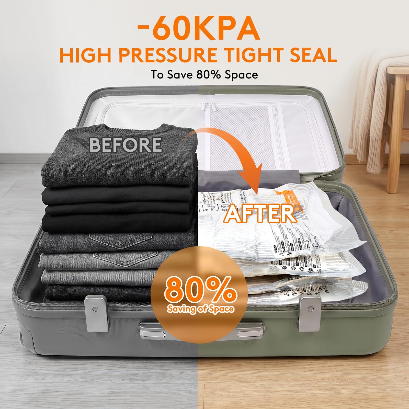 16 Packs Vacuum Seal Bags with USB/Type-C Pump, 3 Sizes Travel Vacuum Storage Bags for Clothing, Vacuum Packing Bags for Closet Organization, Bedding & Seasonal Storage, view 3