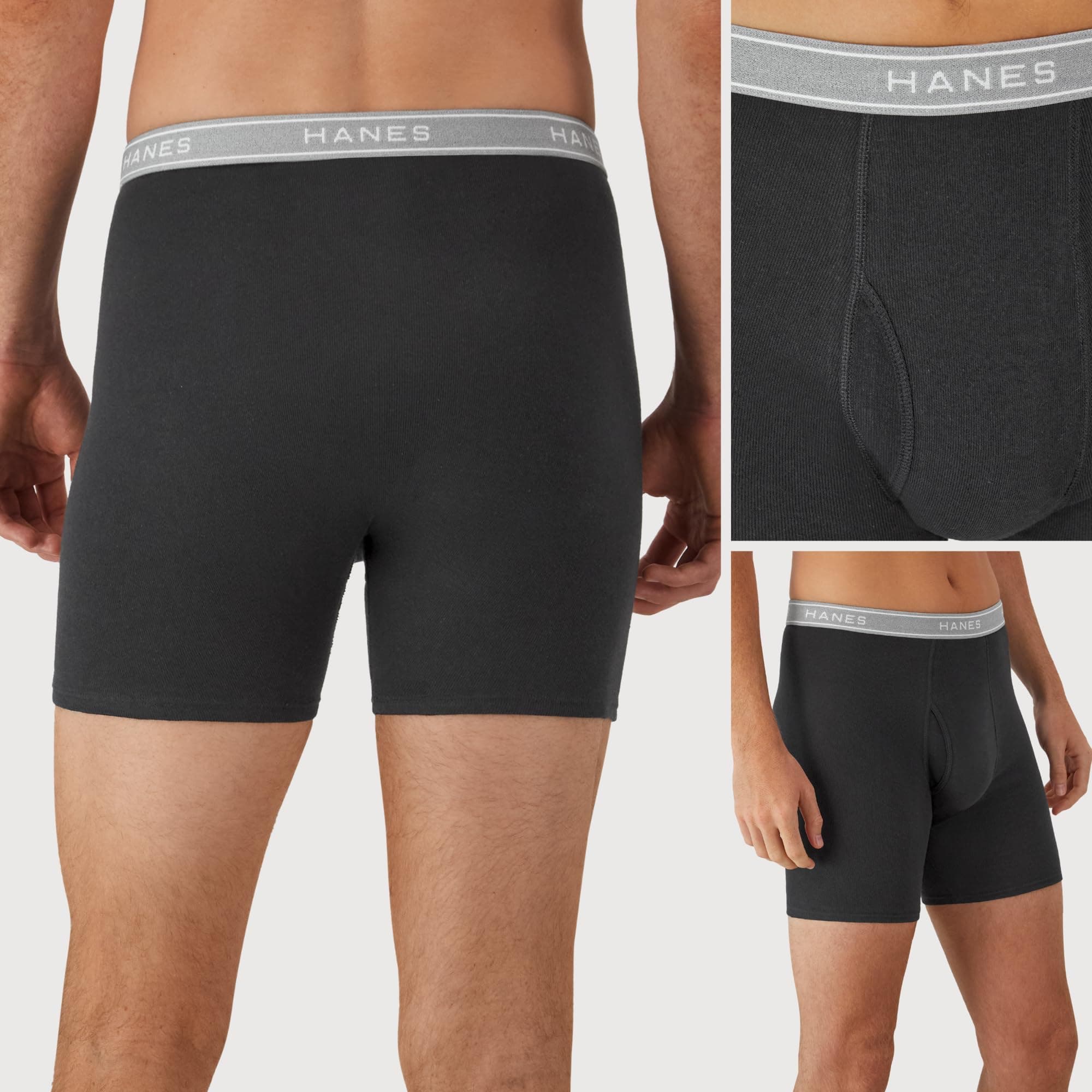 Hanes Men's Boxer Soft Breathable Cotton ComfortFlex Waistband, Multipack Brief Underwear, 6 Pack - Black/Gray, Large, view 4