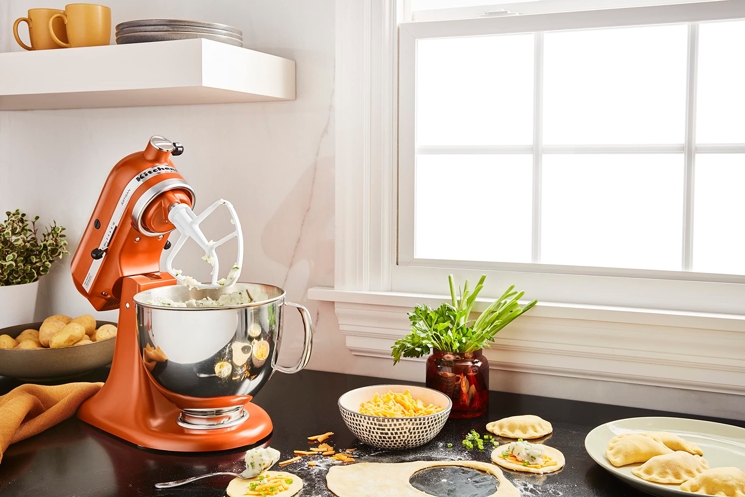 KitchenAid Artisan, 5-Qt Tilt Head Stand Mixer, KSM150PS, Scorched Orange, view 6