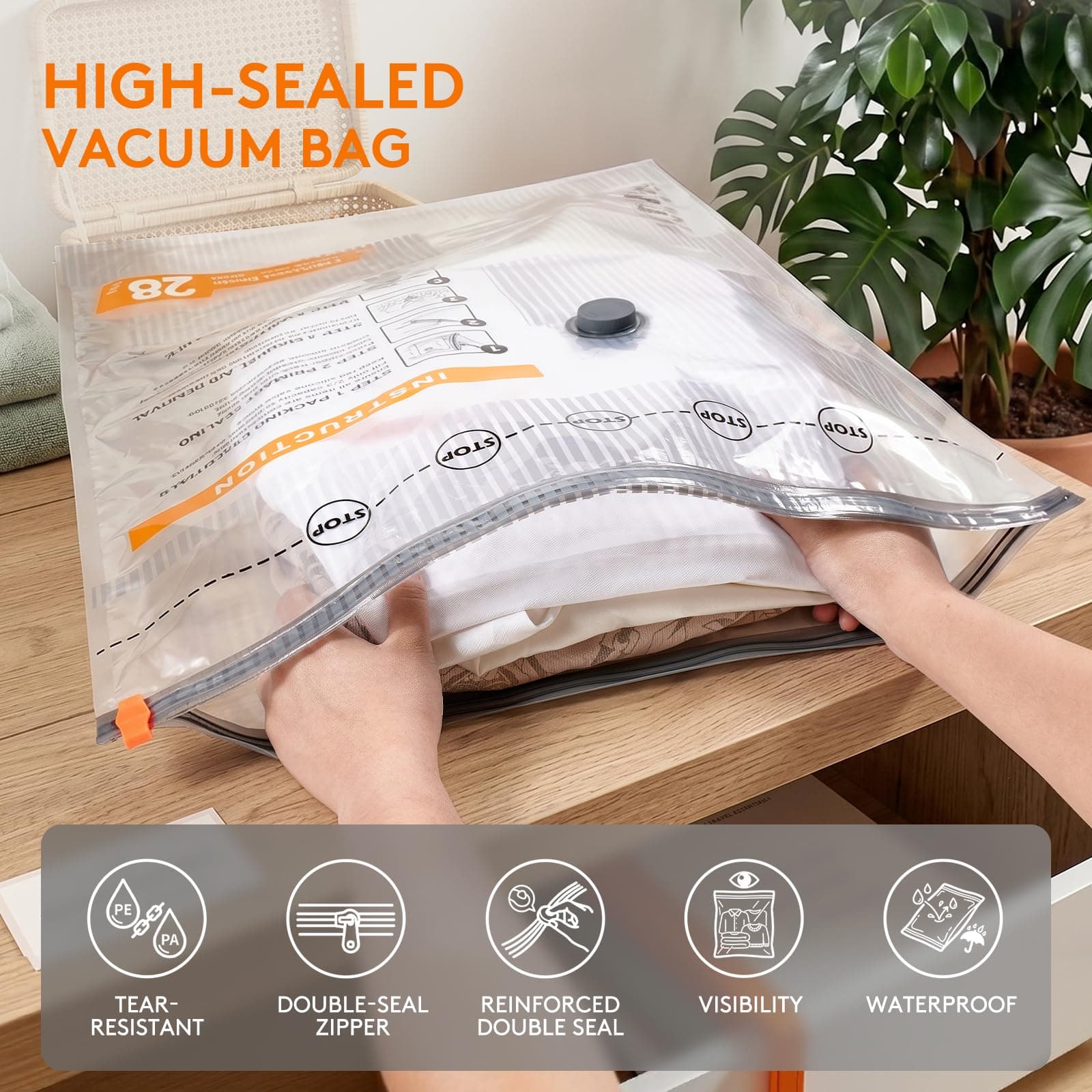 16 Packs Vacuum Seal Bags with USB/Type-C Pump, 3 Sizes Travel Vacuum Storage Bags for Clothing, Vacuum Packing Bags for Closet Organization, Bedding & Seasonal Storage, view 5