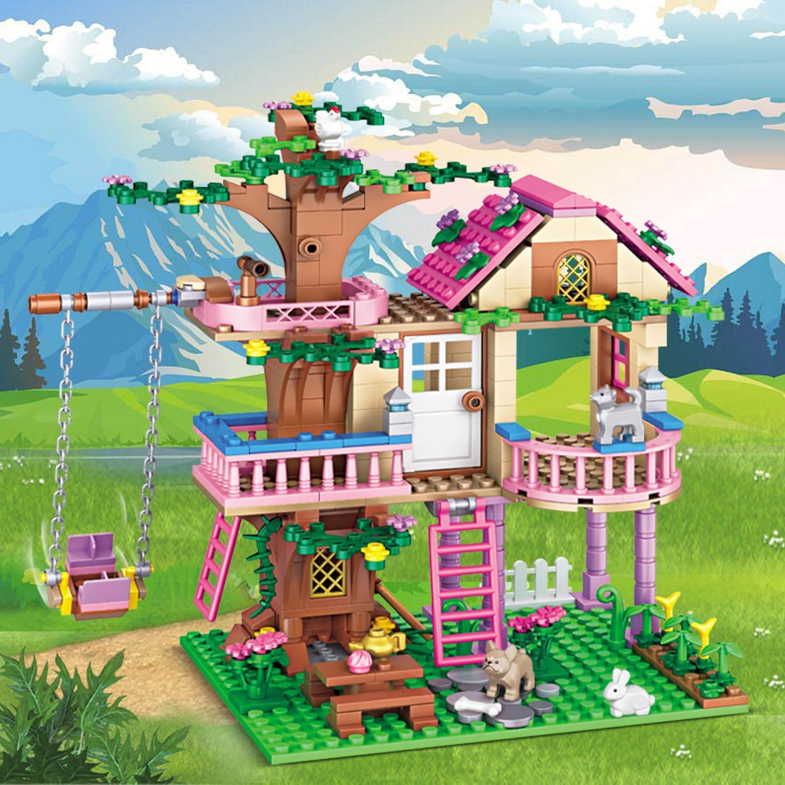 HSANHE Tree House Building Set Compatible with Friends, 504 PCS Forest House Building Kit Birthday Gift for Kids Girls Boys Age 6-12 Years（7652）, view 7