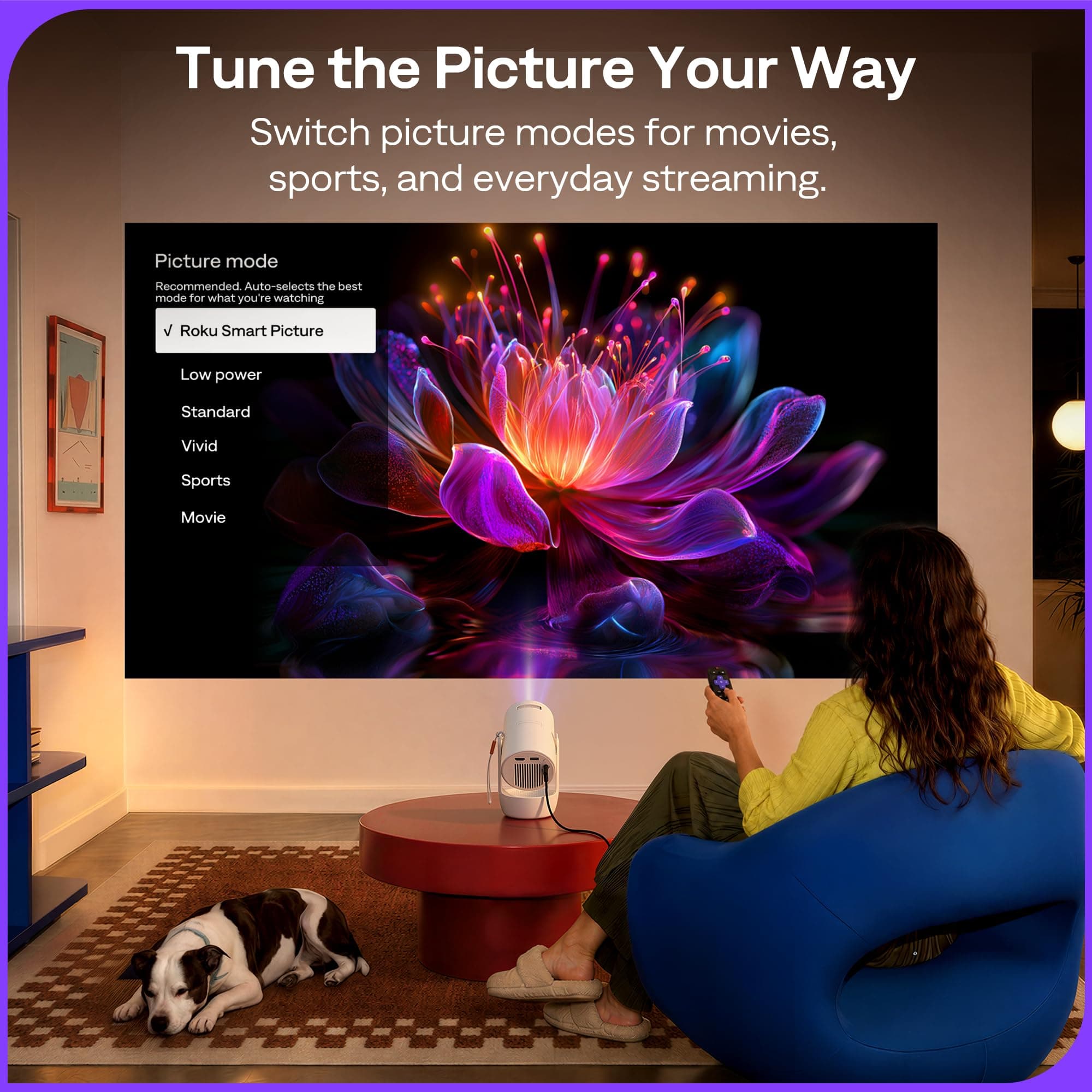 Aurzen Roku TV E1R Smart Portable Mini Projector with WiFi and Bluetooth, view 7