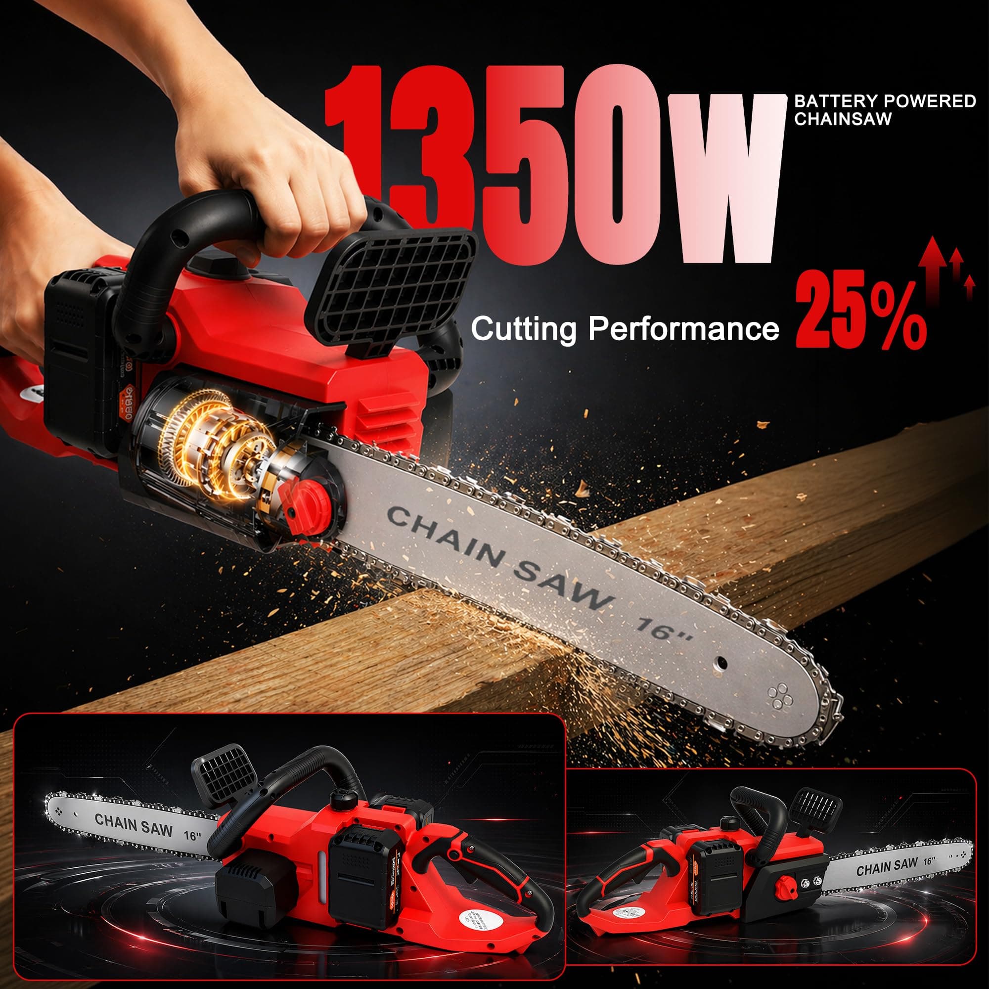 16 Inch 42V Brushless Cordless Chainsaw w/6000mAh Battery and Charger, view 6