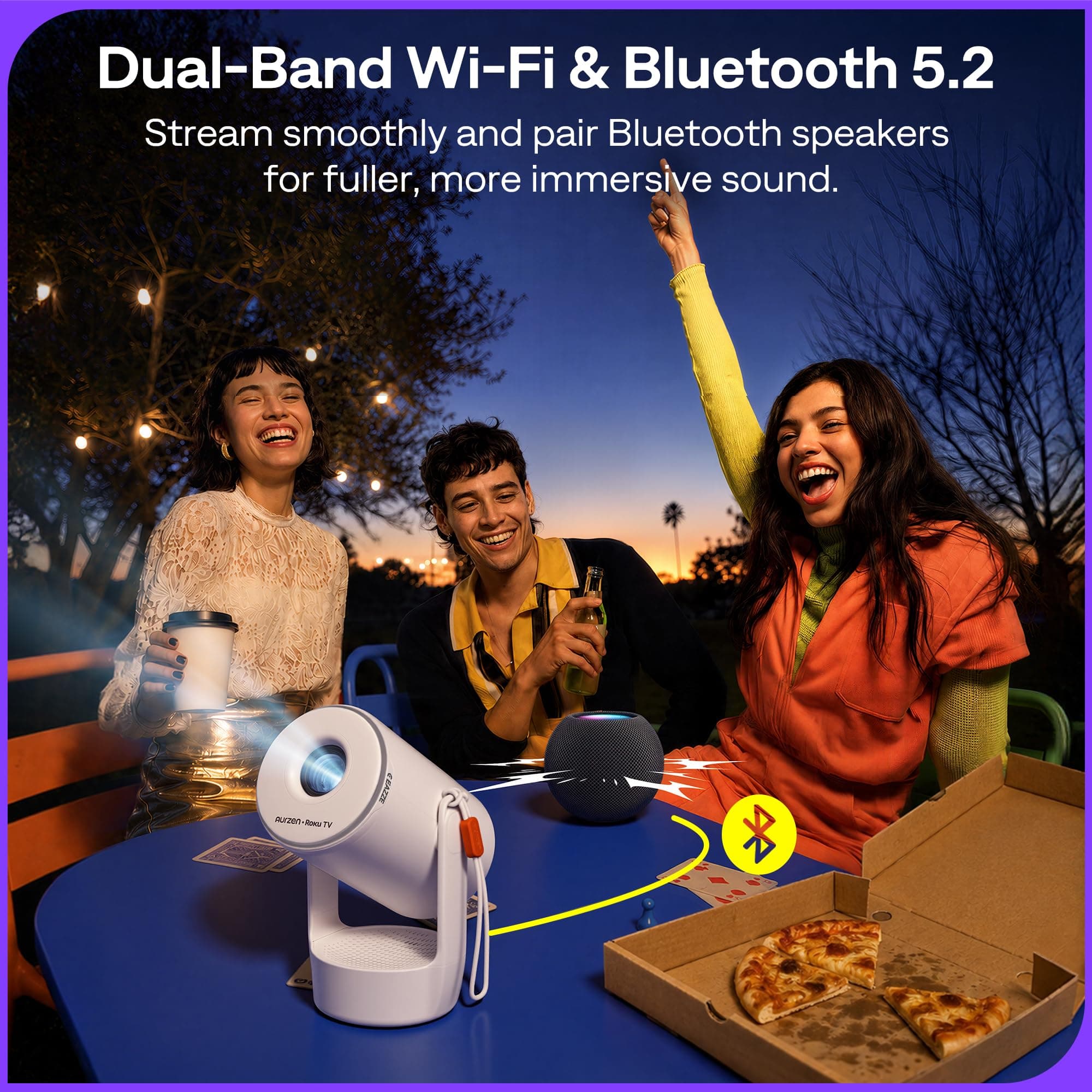 Aurzen Roku TV E1R Smart Portable Mini Projector with WiFi and Bluetooth, view 9