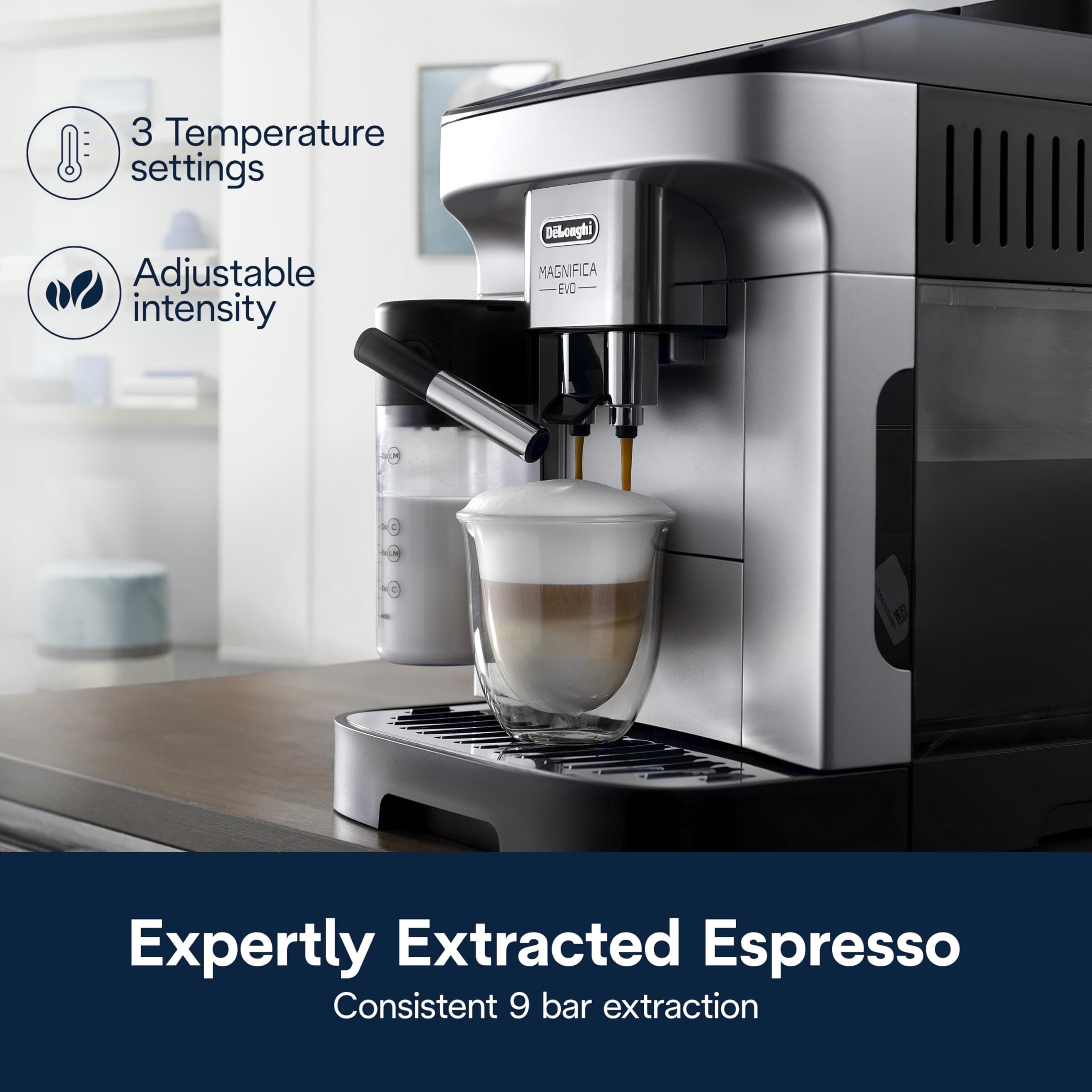 De'Longhi Magnifica Evo Automatic Espresso Machine, Milk Frother, Silver, view 5