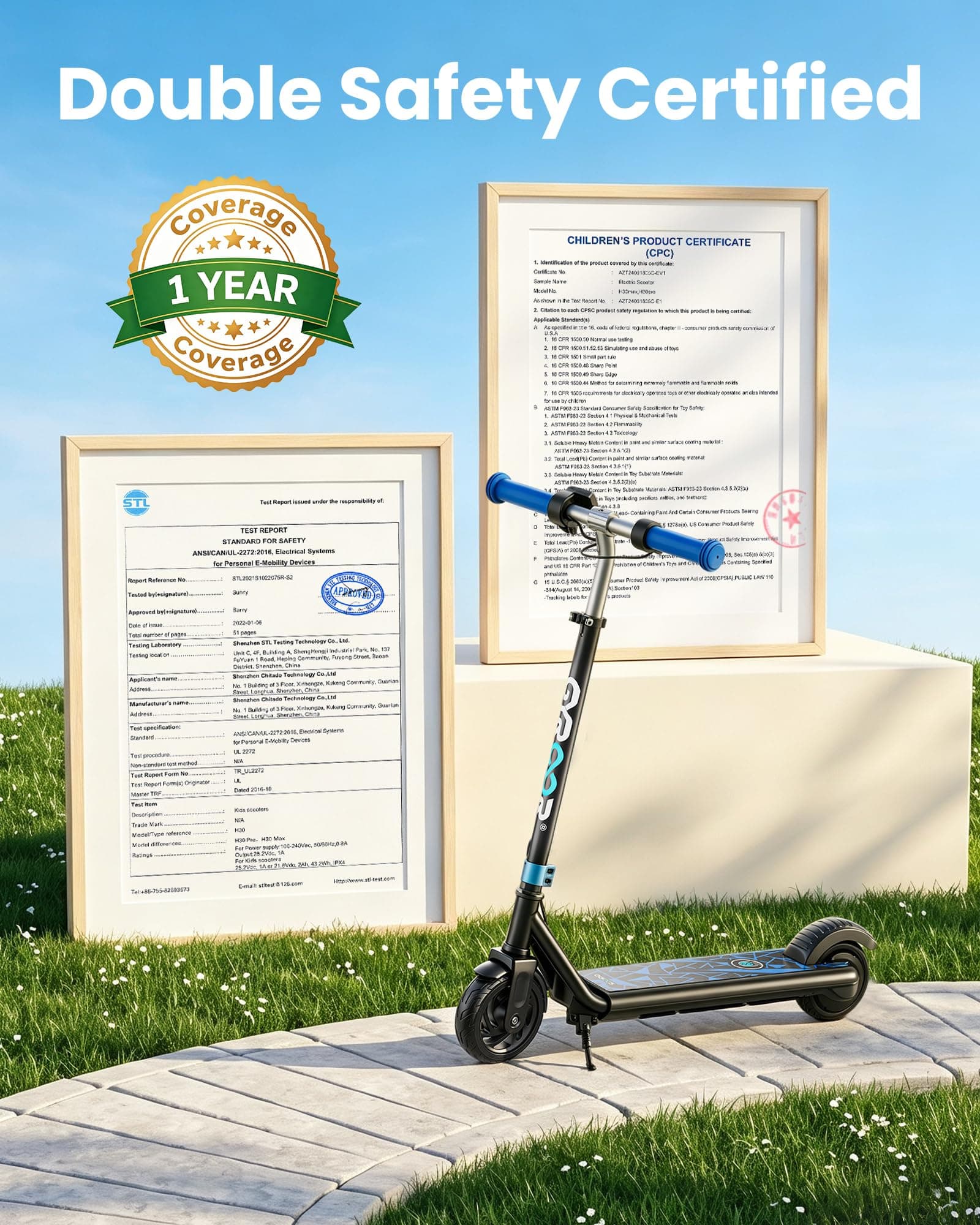 Gyroor Kids Electric Scooter 150W Motor LED Display H30Max Blue, view 7