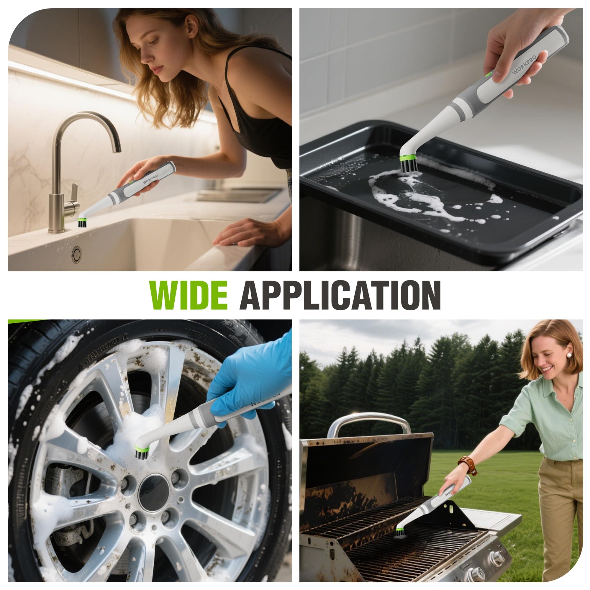 WORKPRO Cordless Grout Brush Set, 5500RPM Power Scrubber, IPX6 Waterproof Electric Scrubber with Type-C Charging Cable and Replaceable Brush Heads for Cleaning Grout, Tiles, Grime, and Crevices, view 8