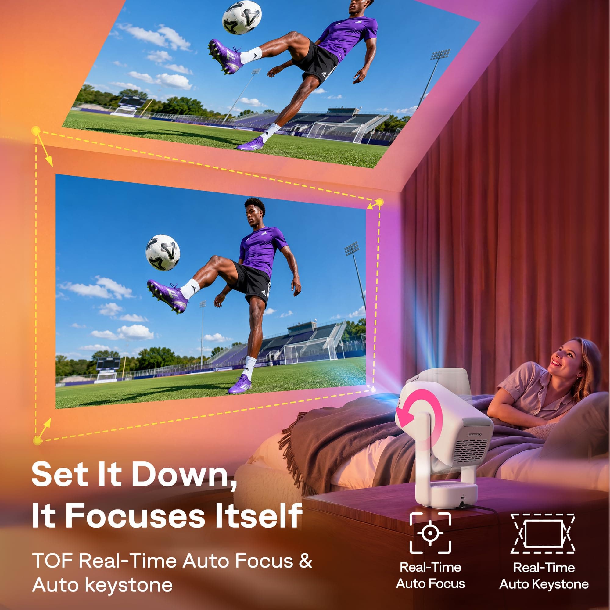 Aurzen Roku TV D1R air USB-C Powered Smart Portable Outdoor Projector White, view 8