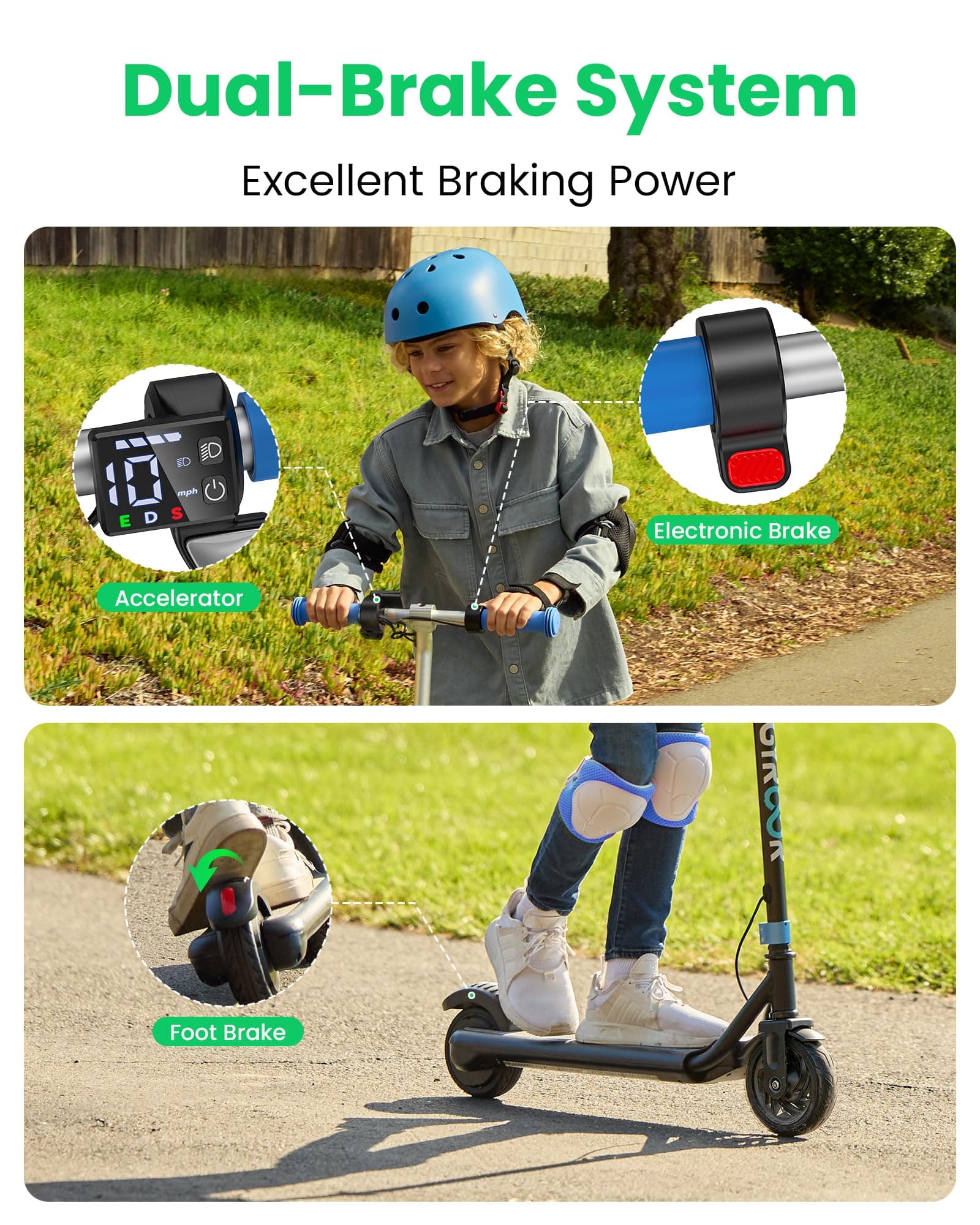 Gyroor Kids Electric Scooter 150W Motor LED Display H30Max Blue, view 3