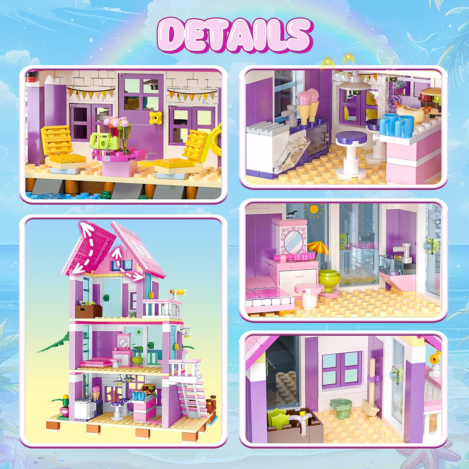 Beach House Building Sets, Seaside Villa House Building Toys Compatible with Lego Friends Sets for Girls Age 8-12, Creative Holiday Cottage Building Kit, Gift for Christmas, Valentine's Day, Party, view 3