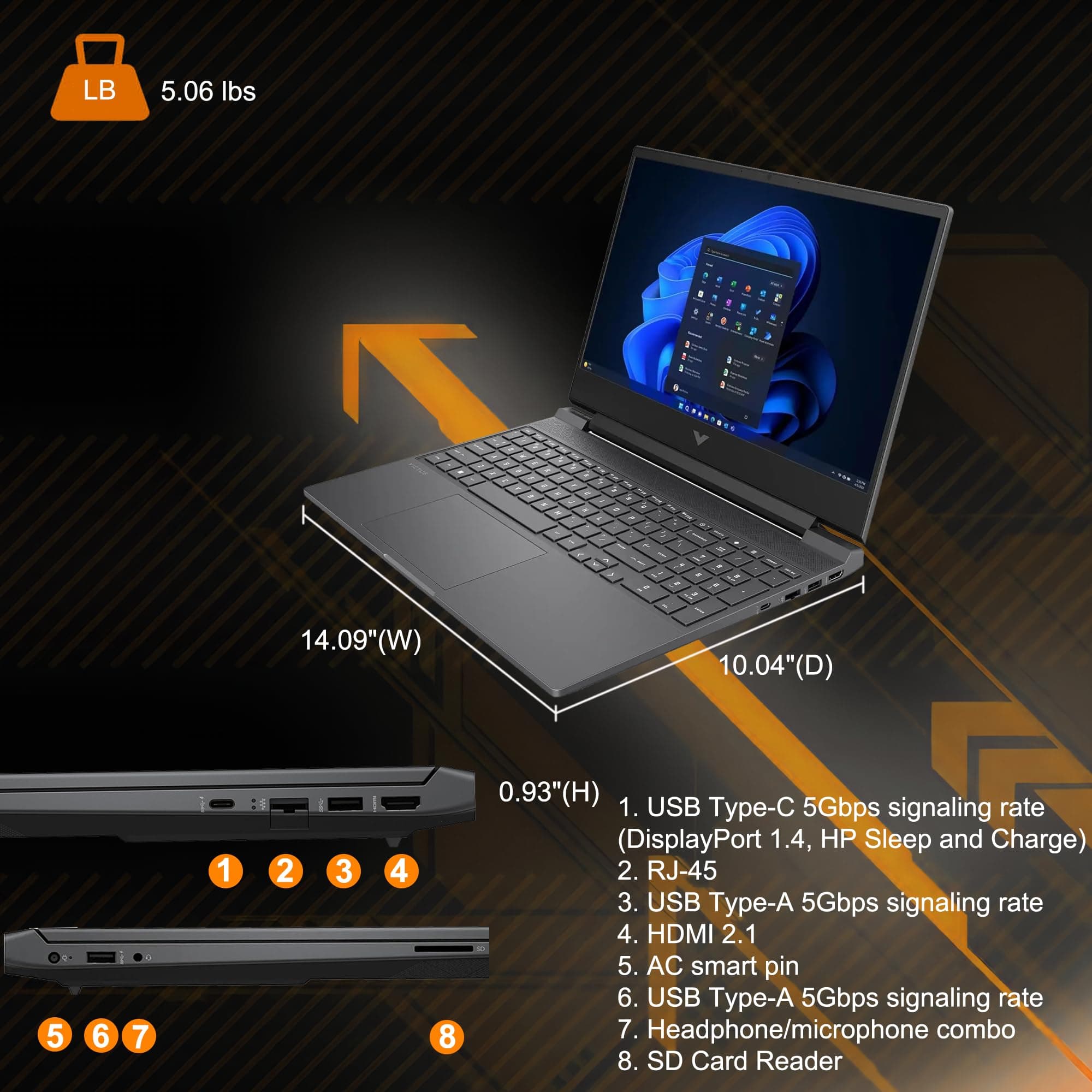 HP Victus 15 Gaming Laptop 15.6" FHD IPS 144Hz (AMD FreeSync Premium) AMD 6-core Ryzen 5 7535HS 16GB RAM 512GB SSD Radeon RX 6550M (>RTX3050) Backlit USB-C Fast Charging Win11 ICP Hub, view 9