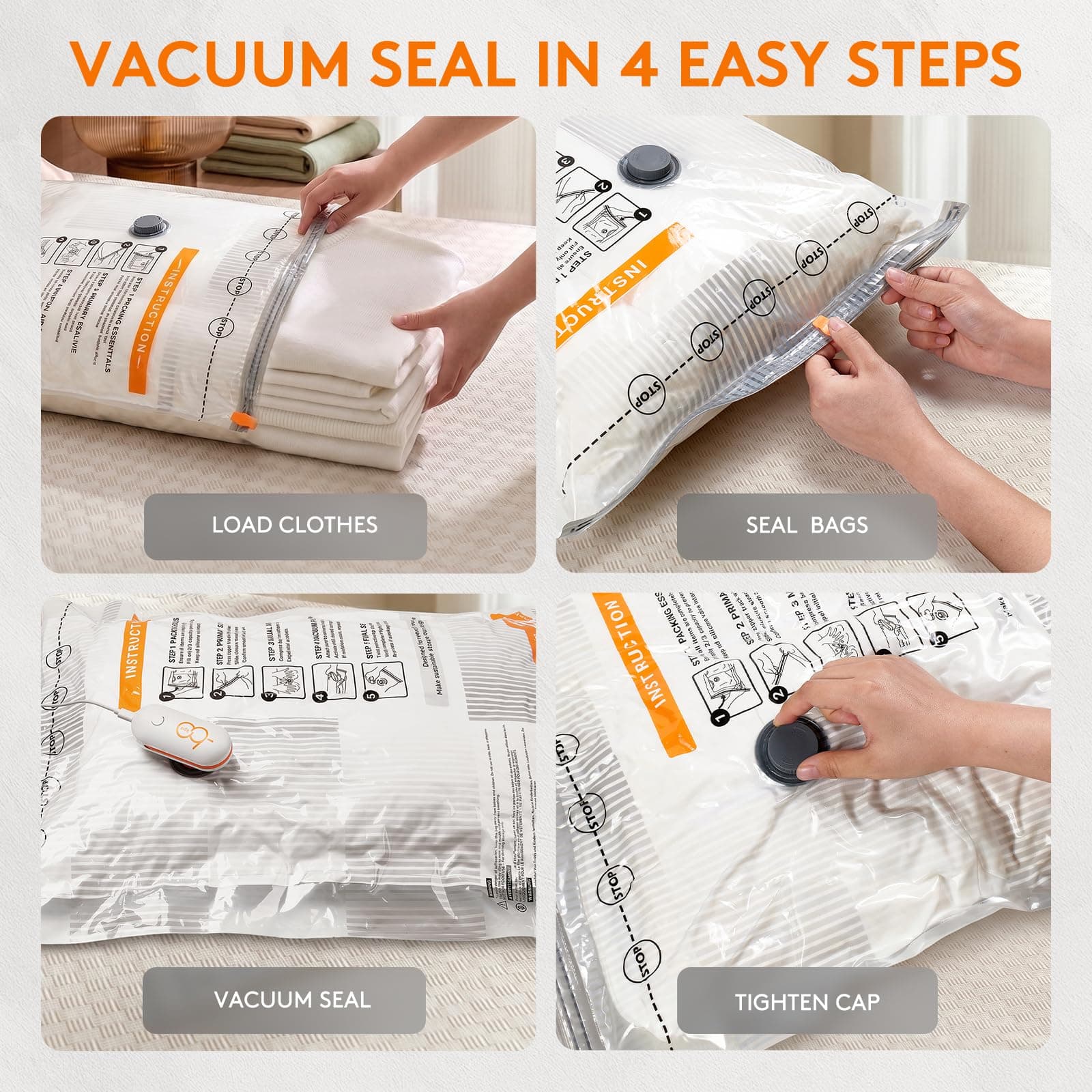 16 Packs Vacuum Seal Bags with USB/Type-C Pump, 3 Sizes Travel Vacuum Storage Bags for Clothing, Vacuum Packing Bags for Closet Organization, Bedding & Seasonal Storage, view 6