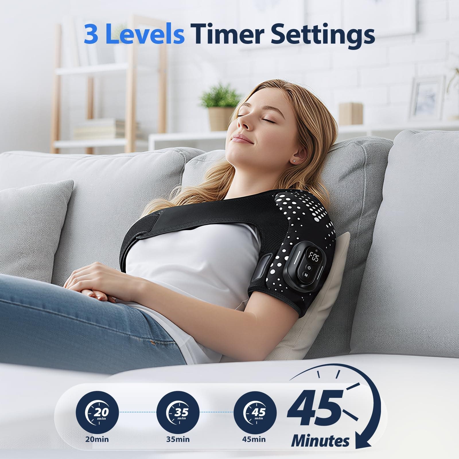 Cordless Shoulder Heating Pad Detachable Remote 5 Heat & Vibration Modes, view 5